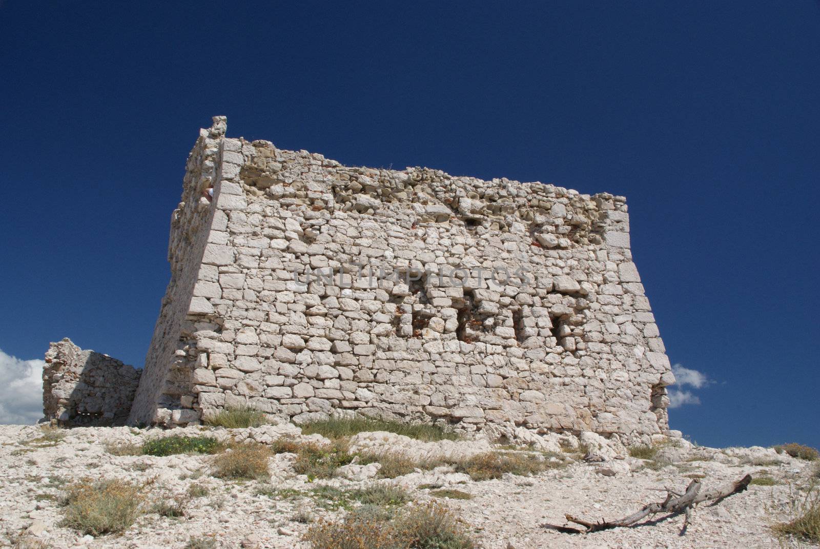 Fortress of historical material. Photographed in the maritime areas. At the top of the cliff.