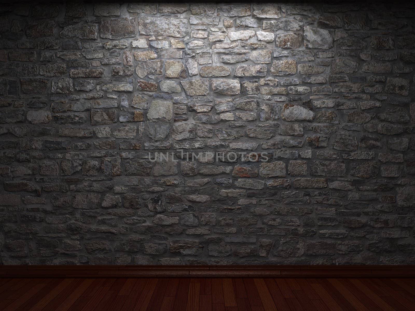 illuminated stone wall made in 3D graphics