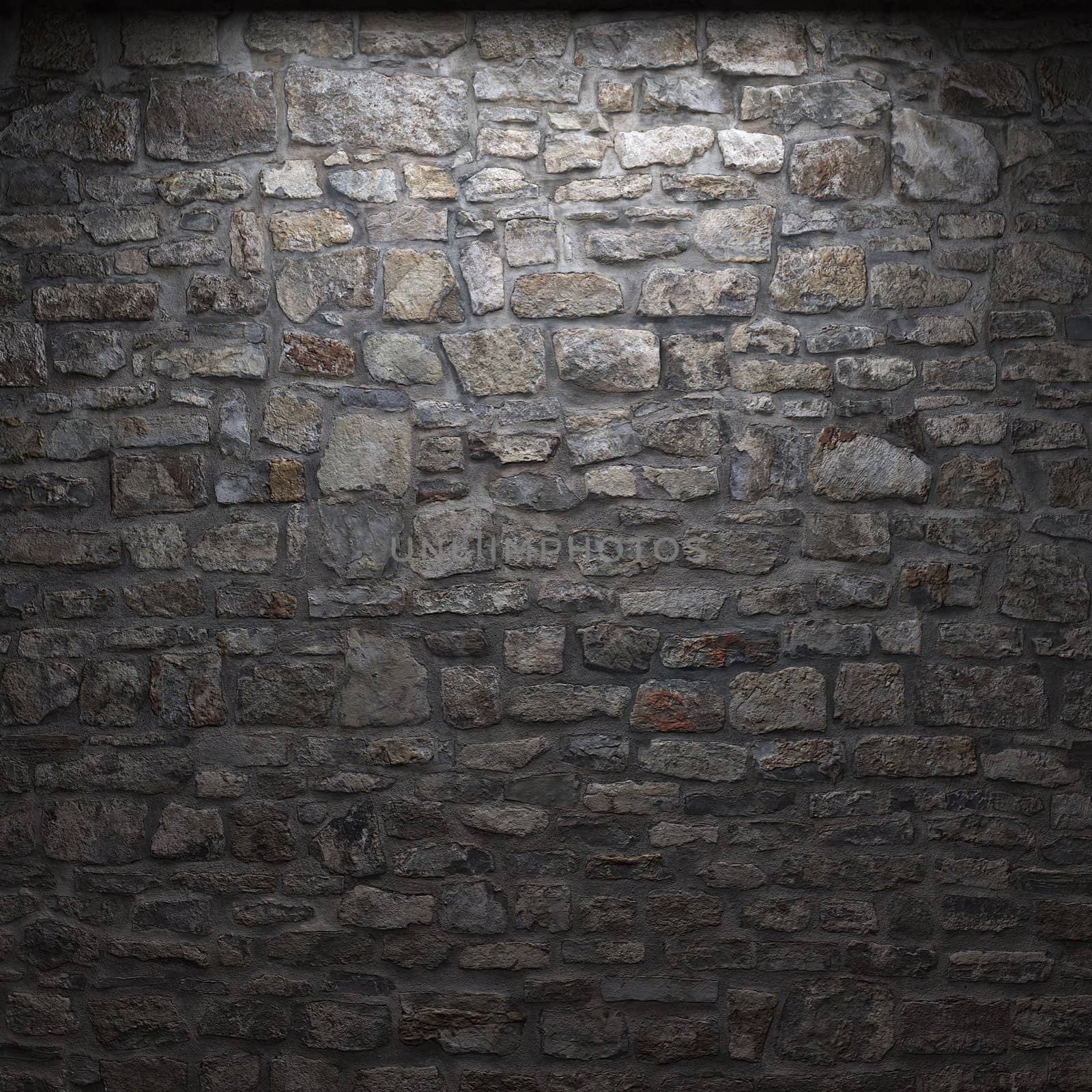 illuminated stone wall made in 3D graphics