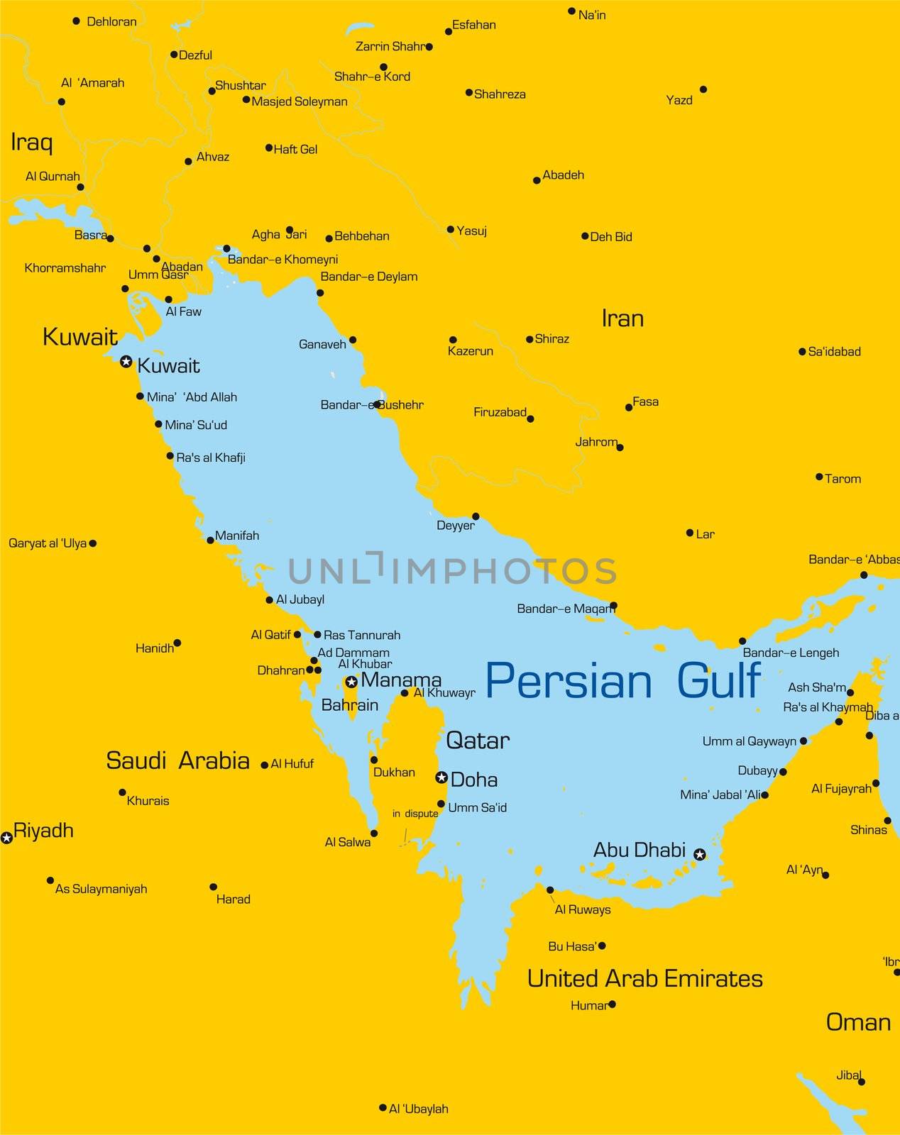 Abstract vector color map of Persian gulf countries