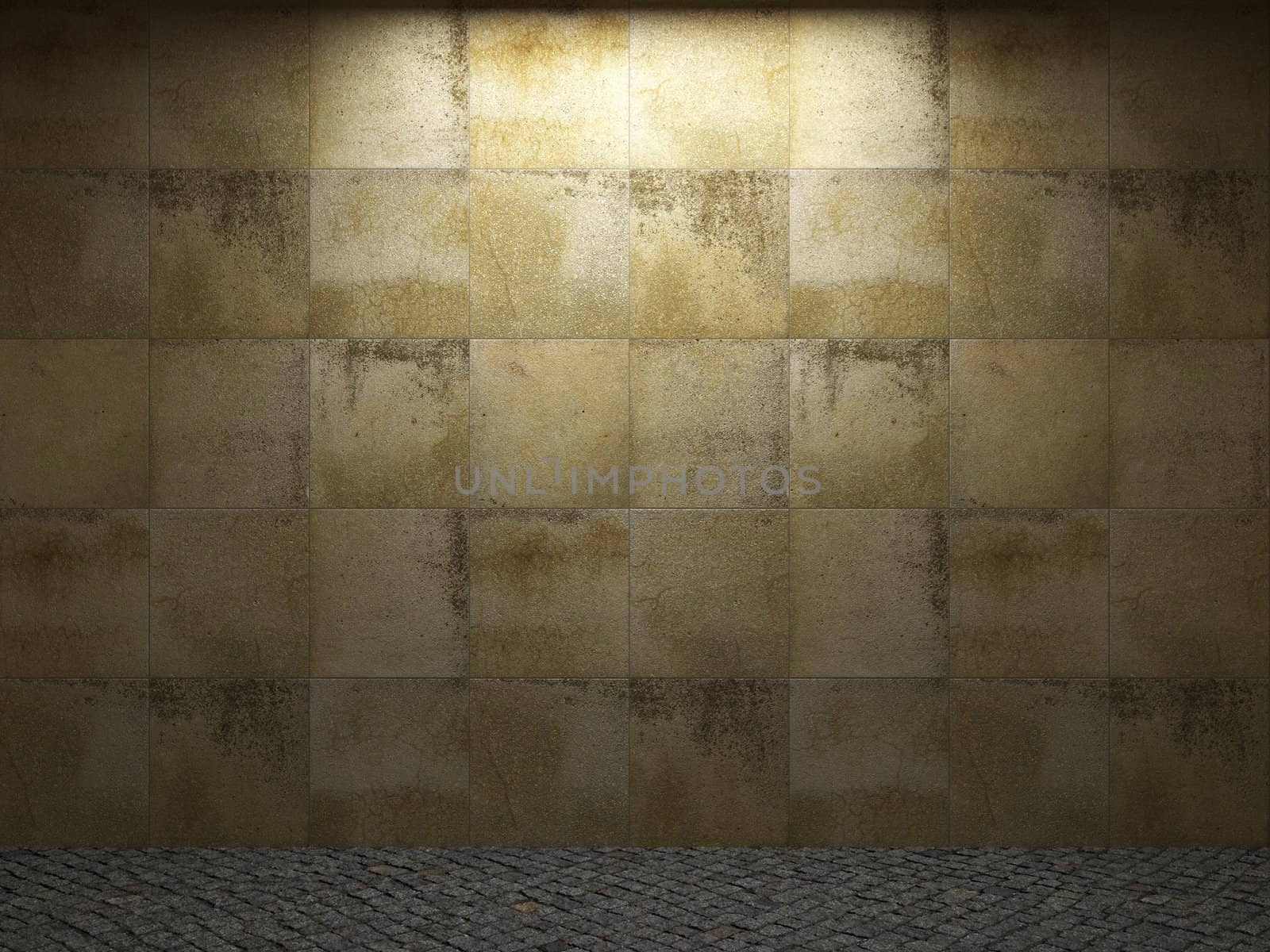 illuminated stone wall made in 3D graphics