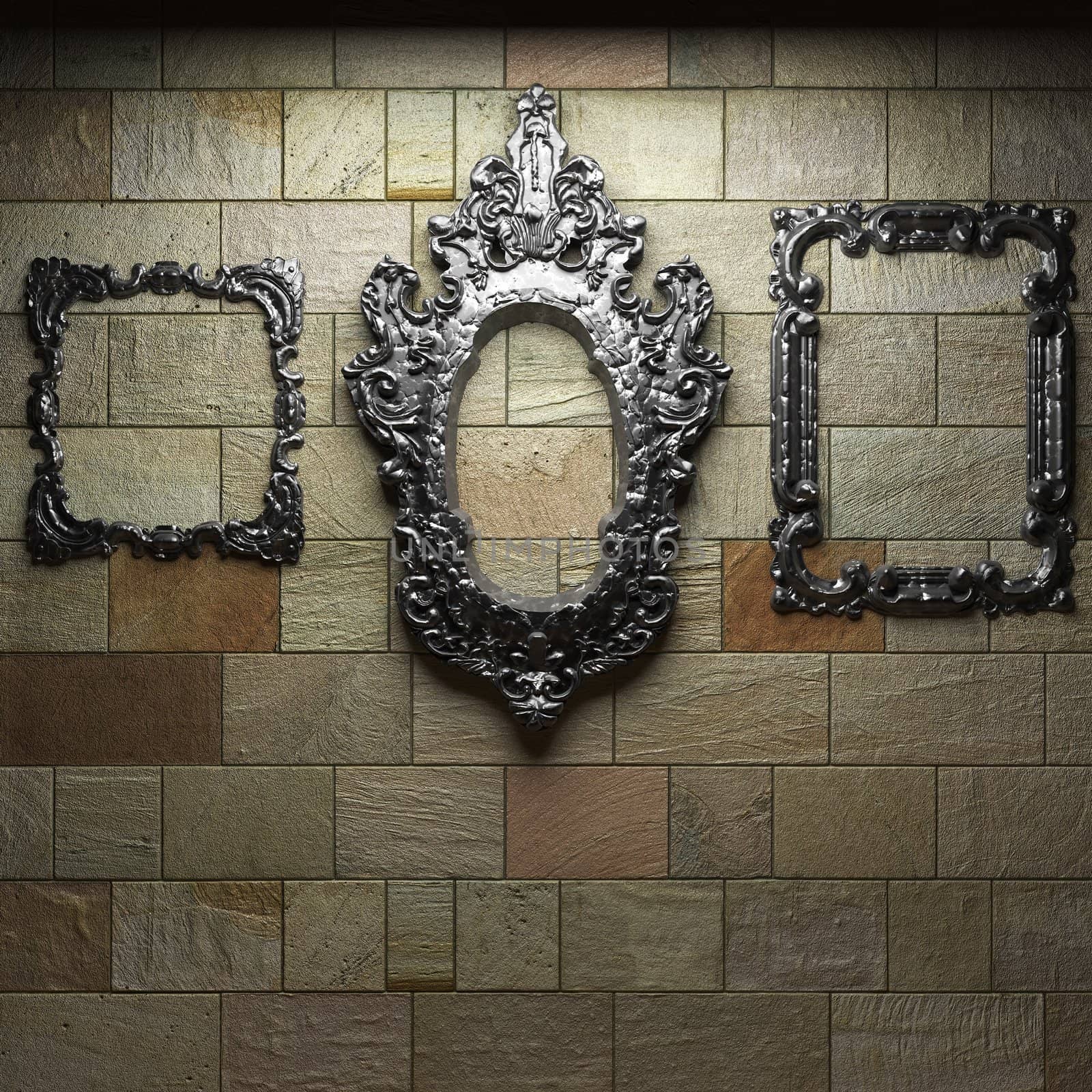 illuminated stone wall and frame by icetray