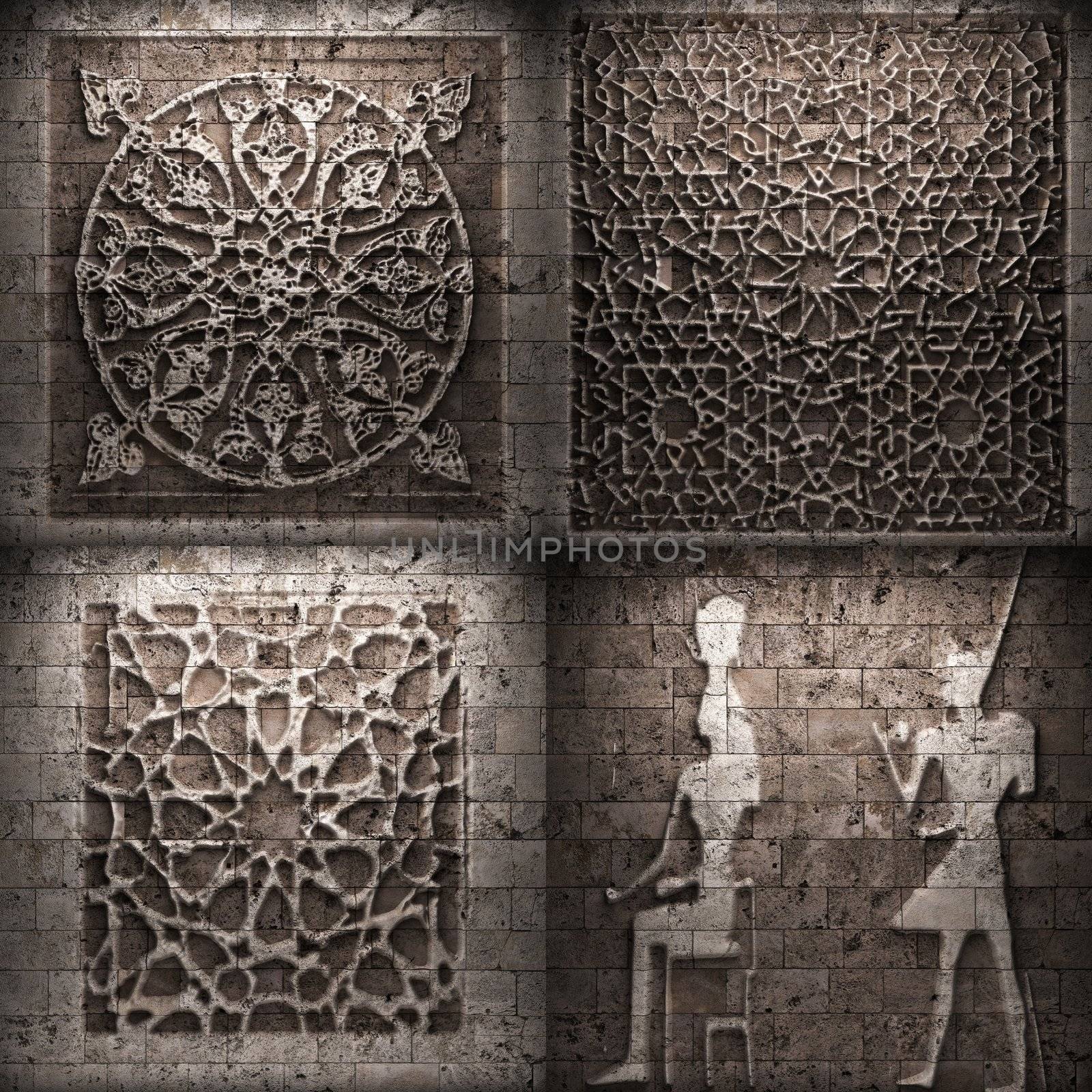 Retro stone ornament made in 3D graphics