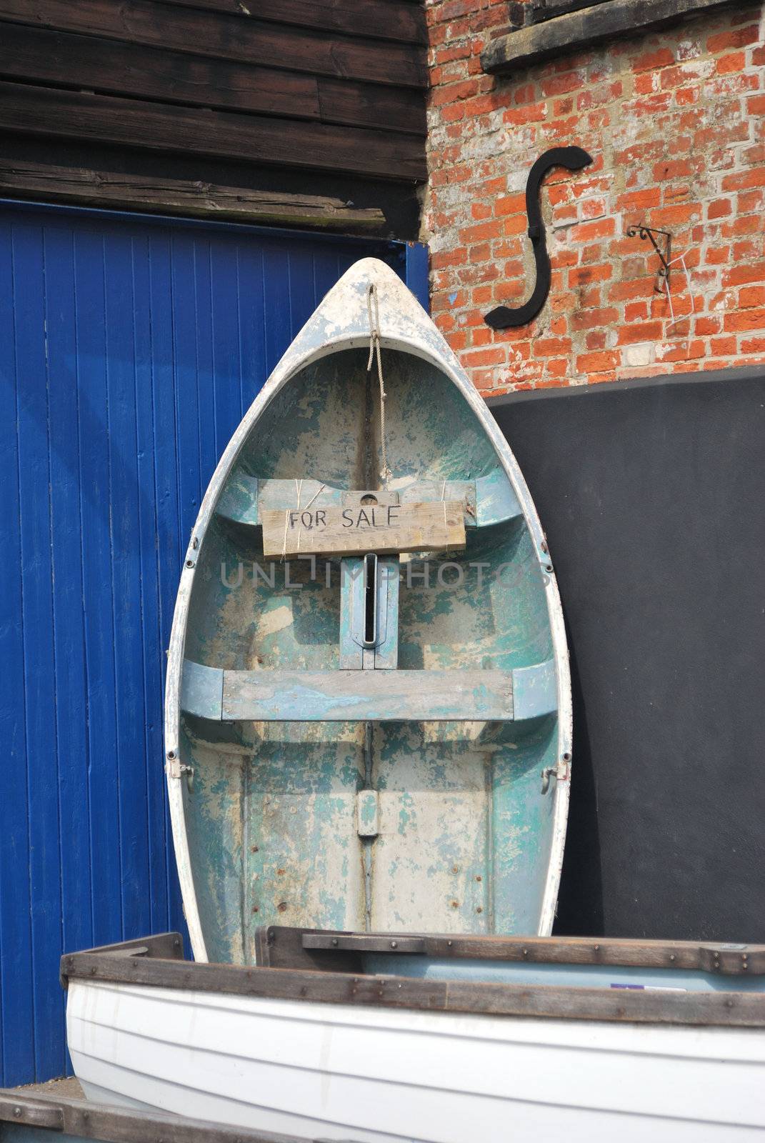 rowing boat standing and up for sale
