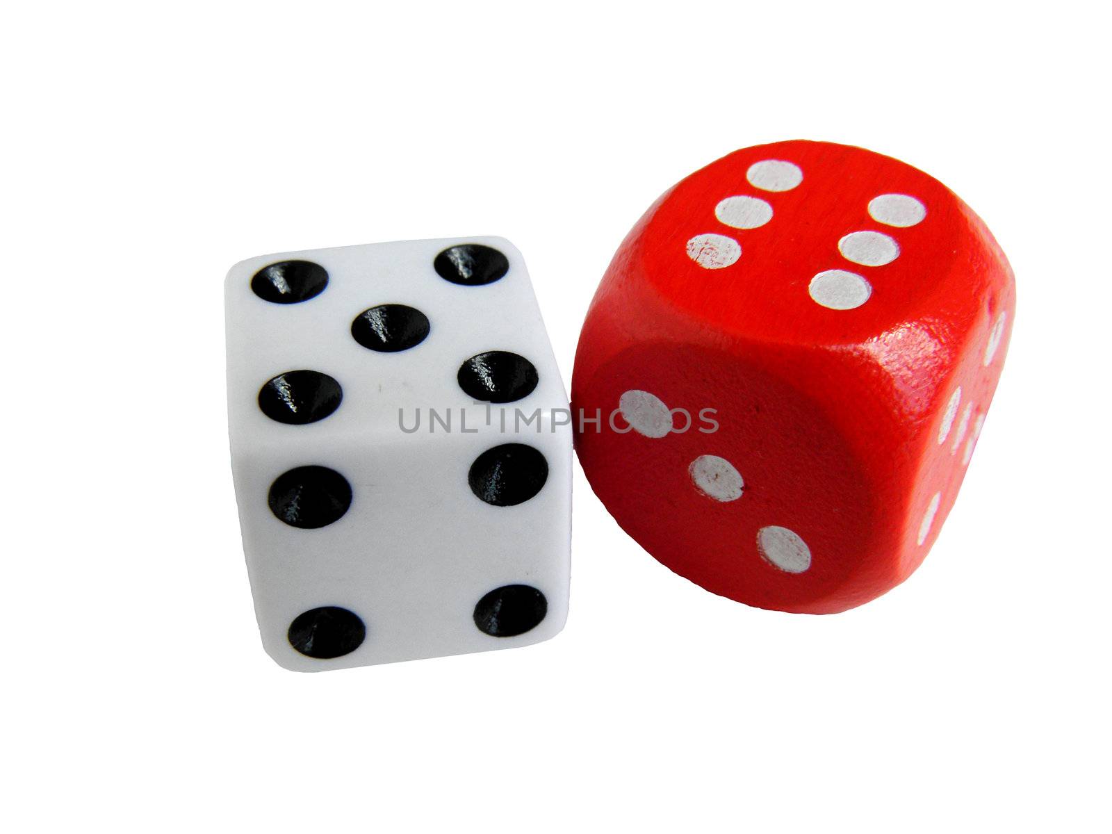 Two cubes photographed on a white background. White Cube, and red.