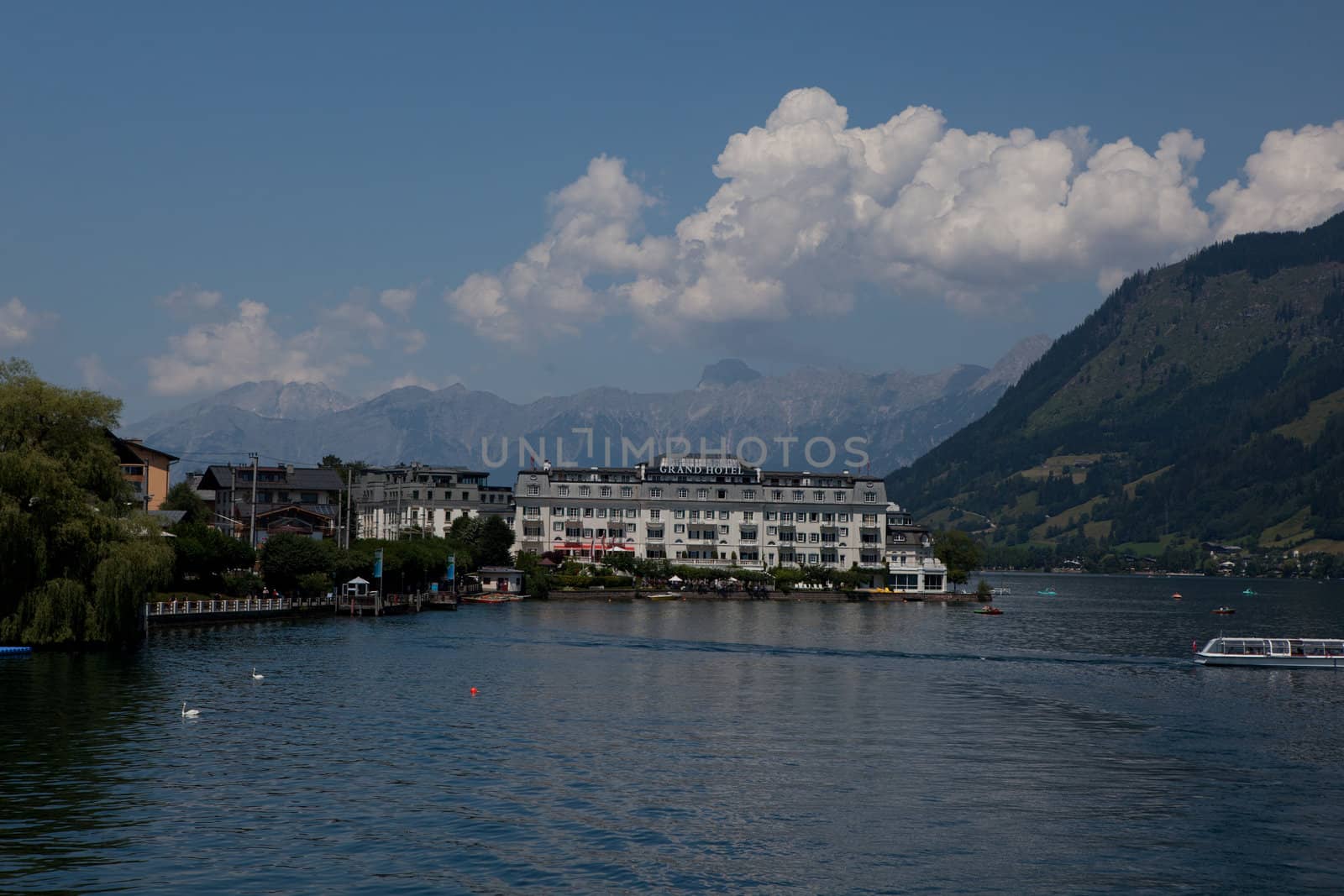 Image taken from the lake in Zell Am See. A beautiful landscape in the Alps in Austria