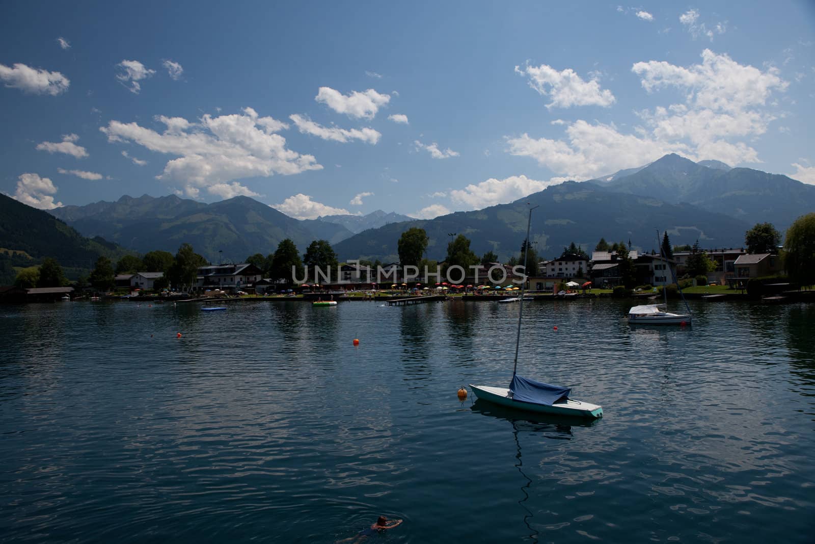 Image taken from the lake in Zell Am See. A beautiful landscape in the Alps in Austria