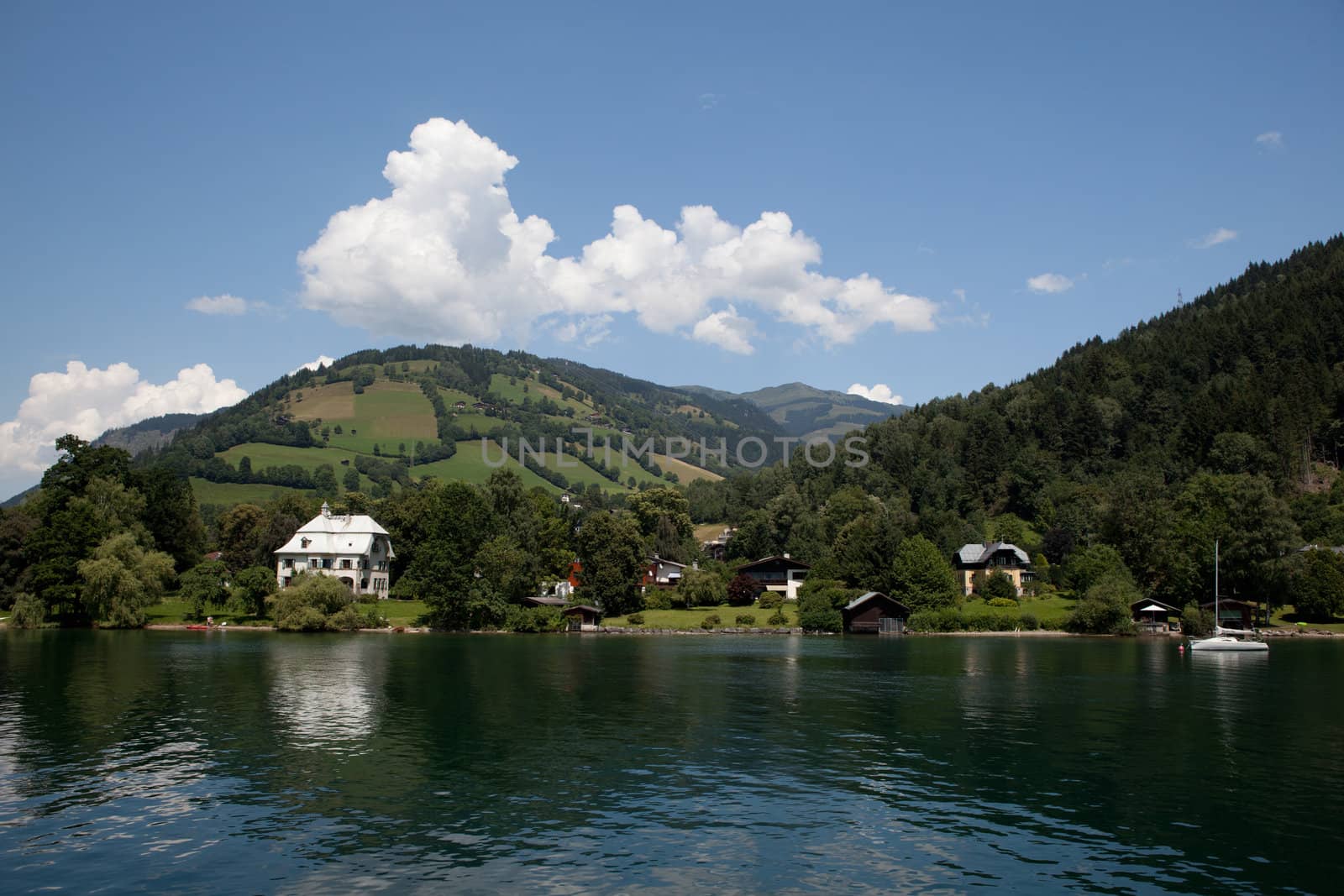 Image taken from the lake in Zell Am See. A beautiful landscape in the Alps in Austria