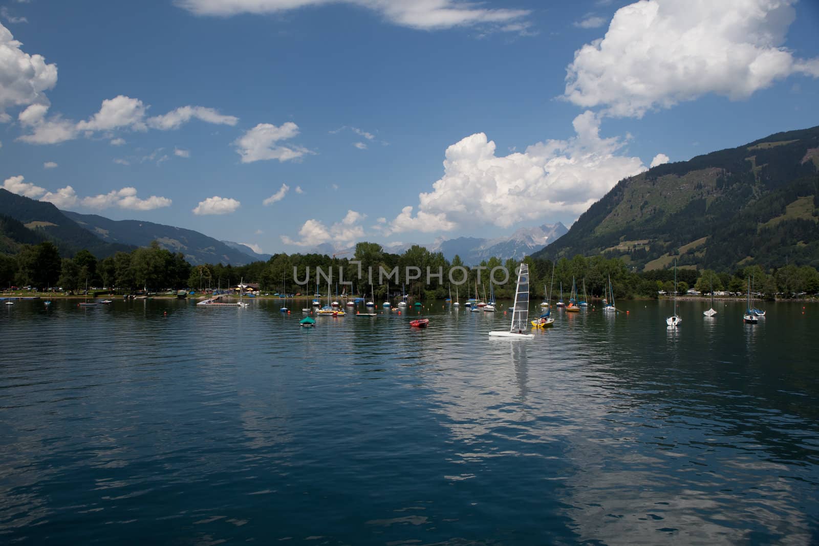 Image taken from the lake in Zell Am See. A beautiful landscape in the Alps in Austria