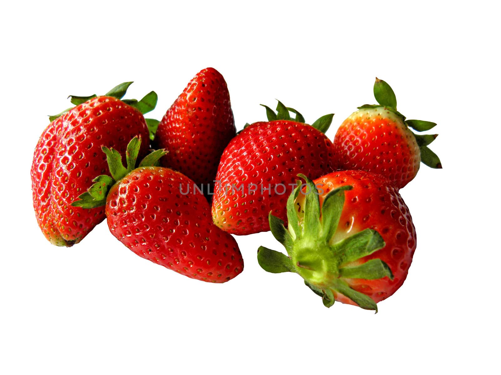 A lot of strawberries in a pile. Photographed on a white background.