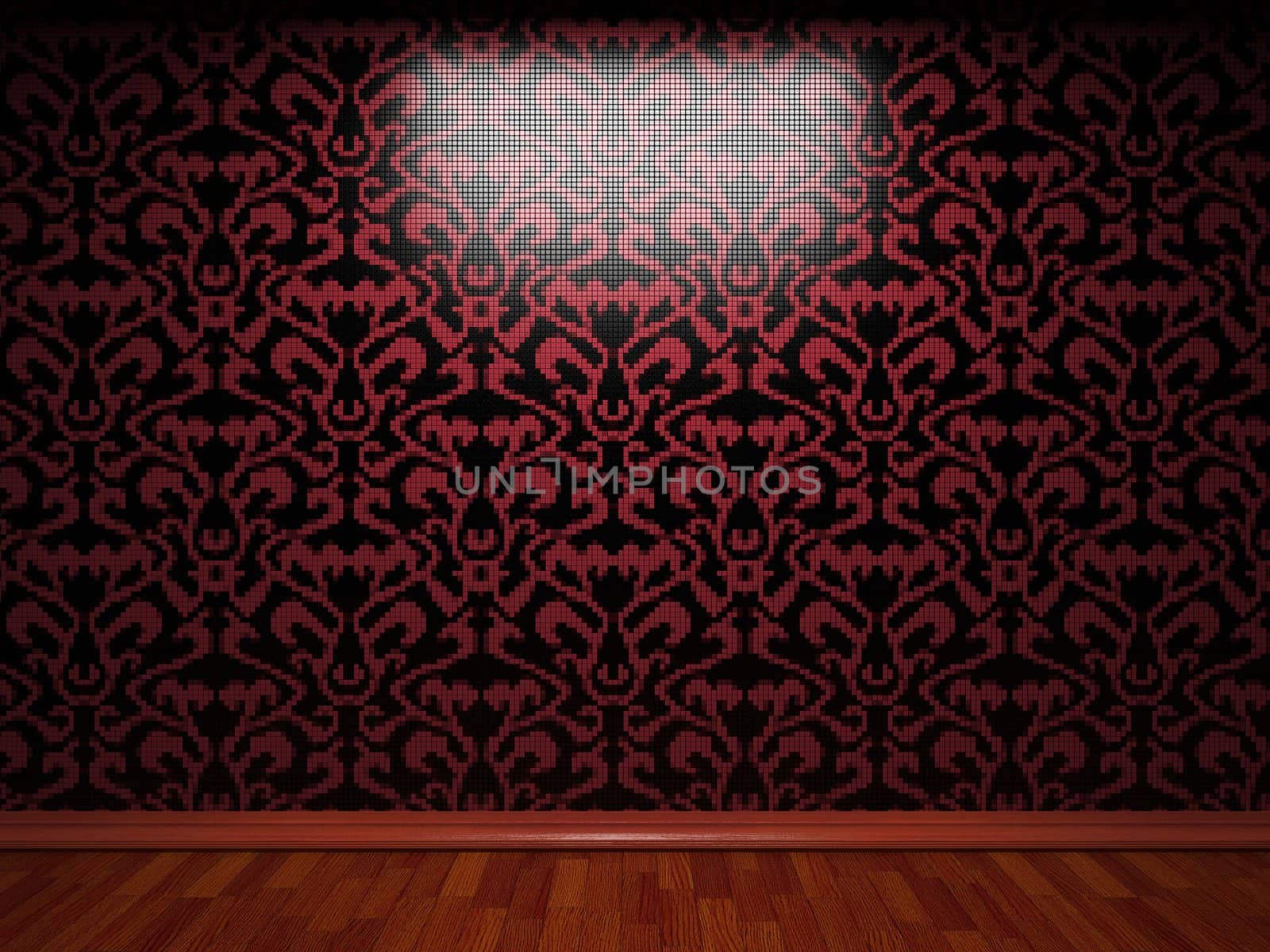 illuminated tile wall made in 3D graphics