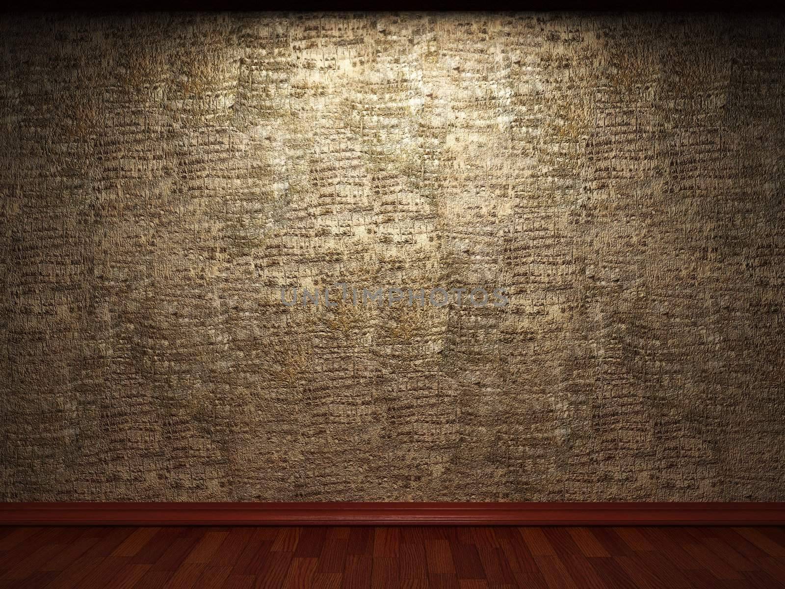 illuminated wooden wall made in 3D graphics