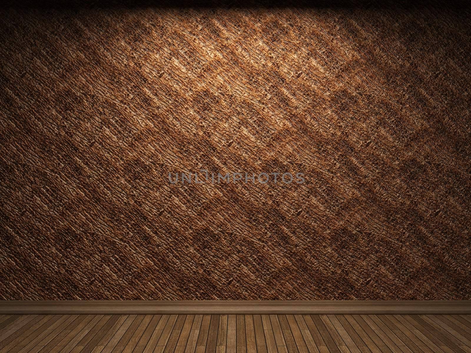 illuminated wooden wall made in 3D graphics