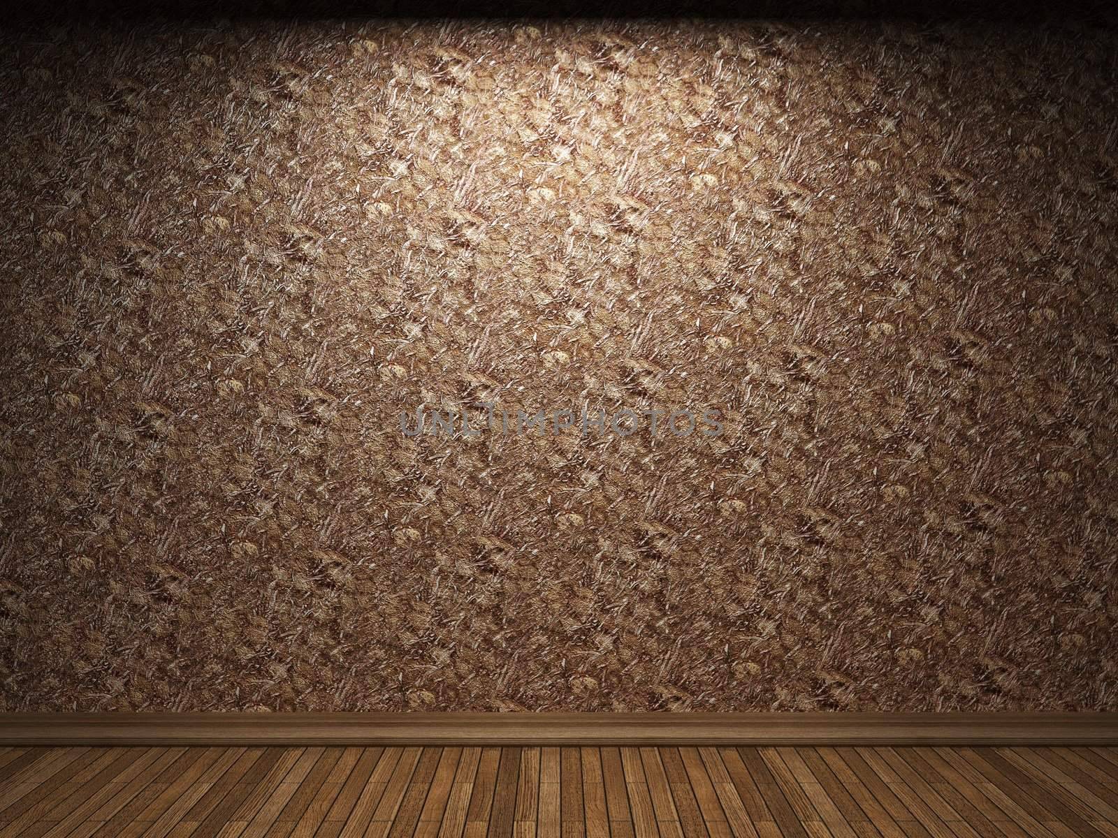 illuminated wooden wall made in 3D graphics