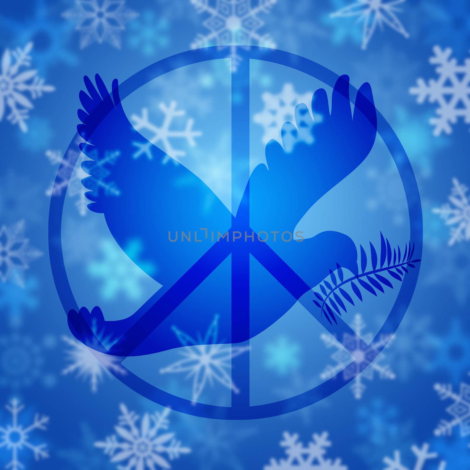 Christmas Peace Dove and Sign Symbol with Snowflakes Illustration