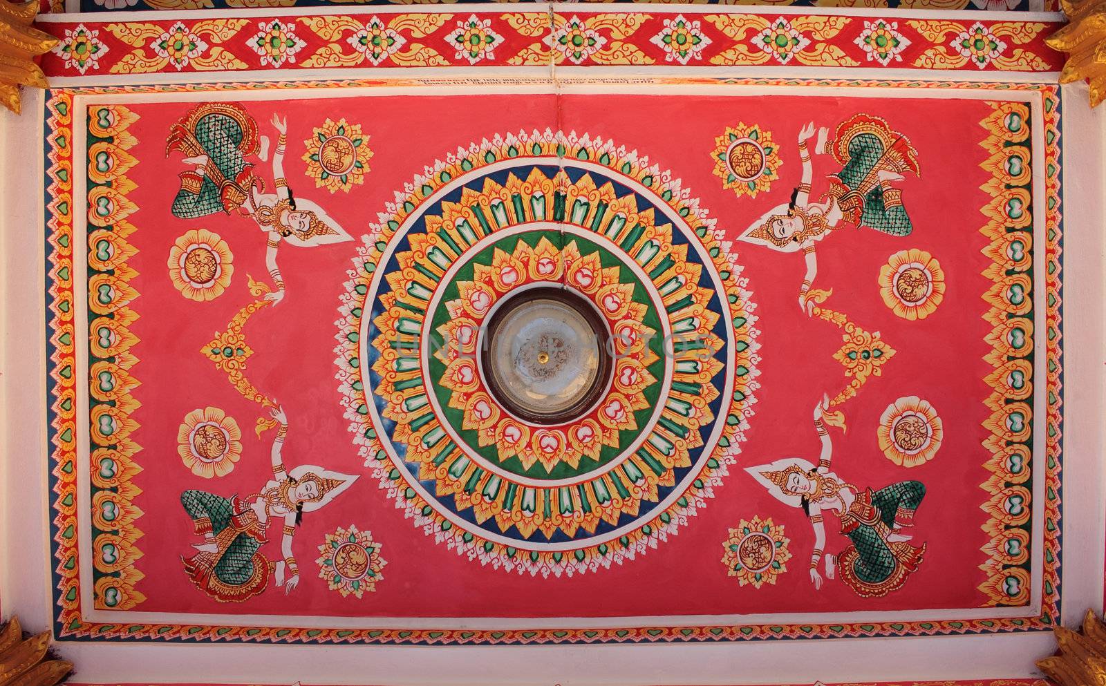 Decorated ceiling of temple in the capital of Vientiane, Laos