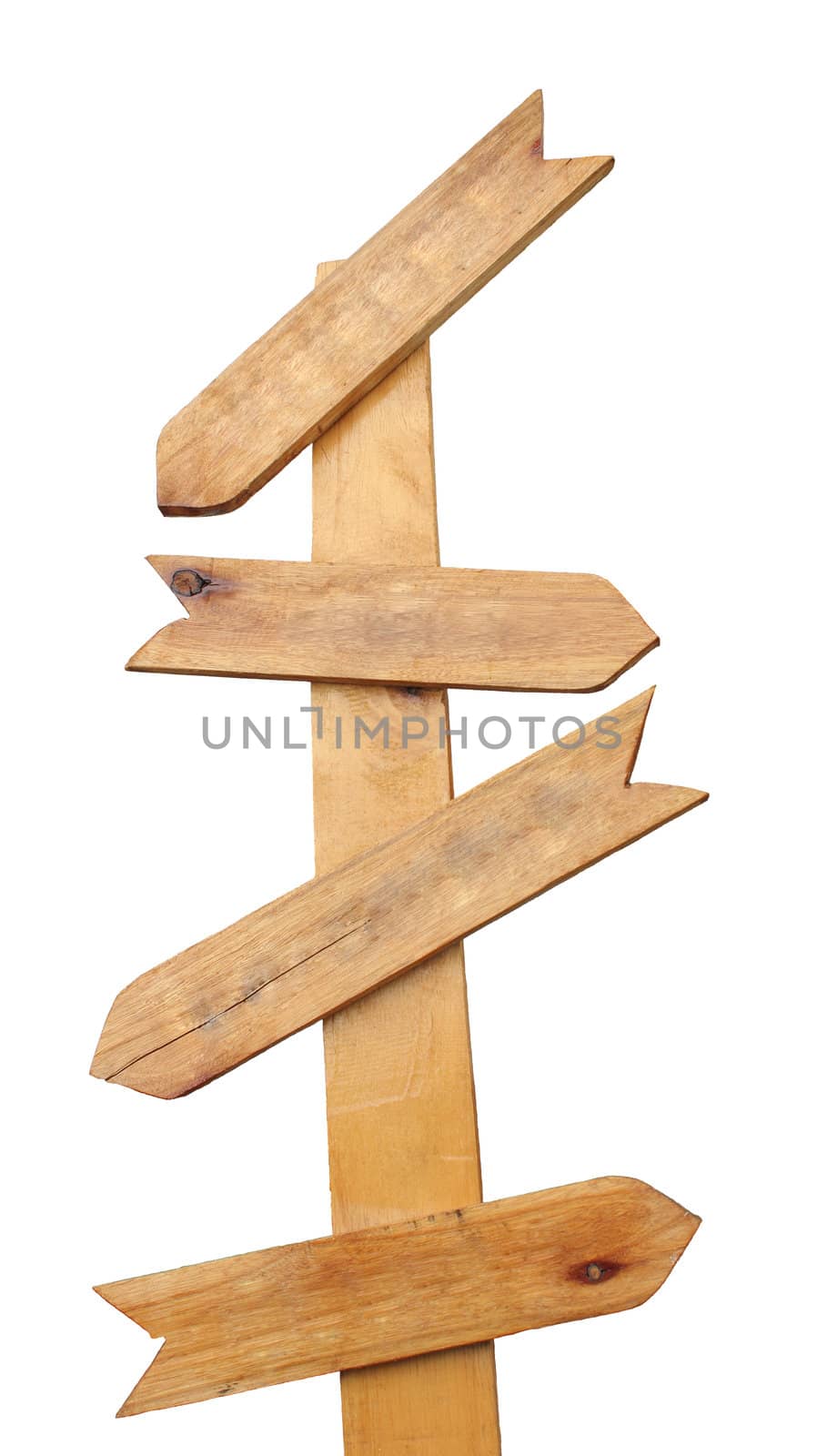 Wood blank direction sign isolated on white background