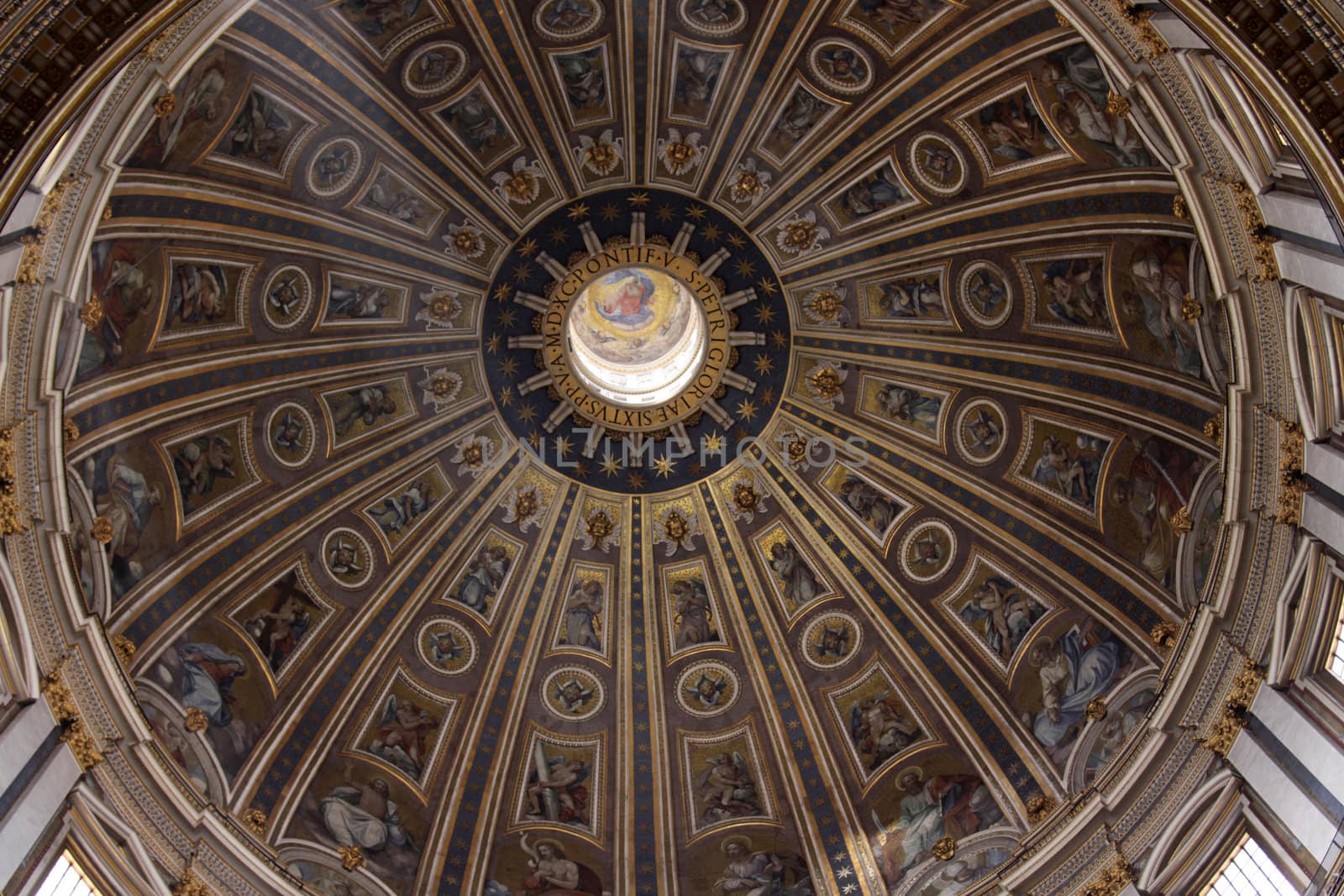 The inside of the dome of St. Peter's Basilica in the Vatican, Rome, Italy. 