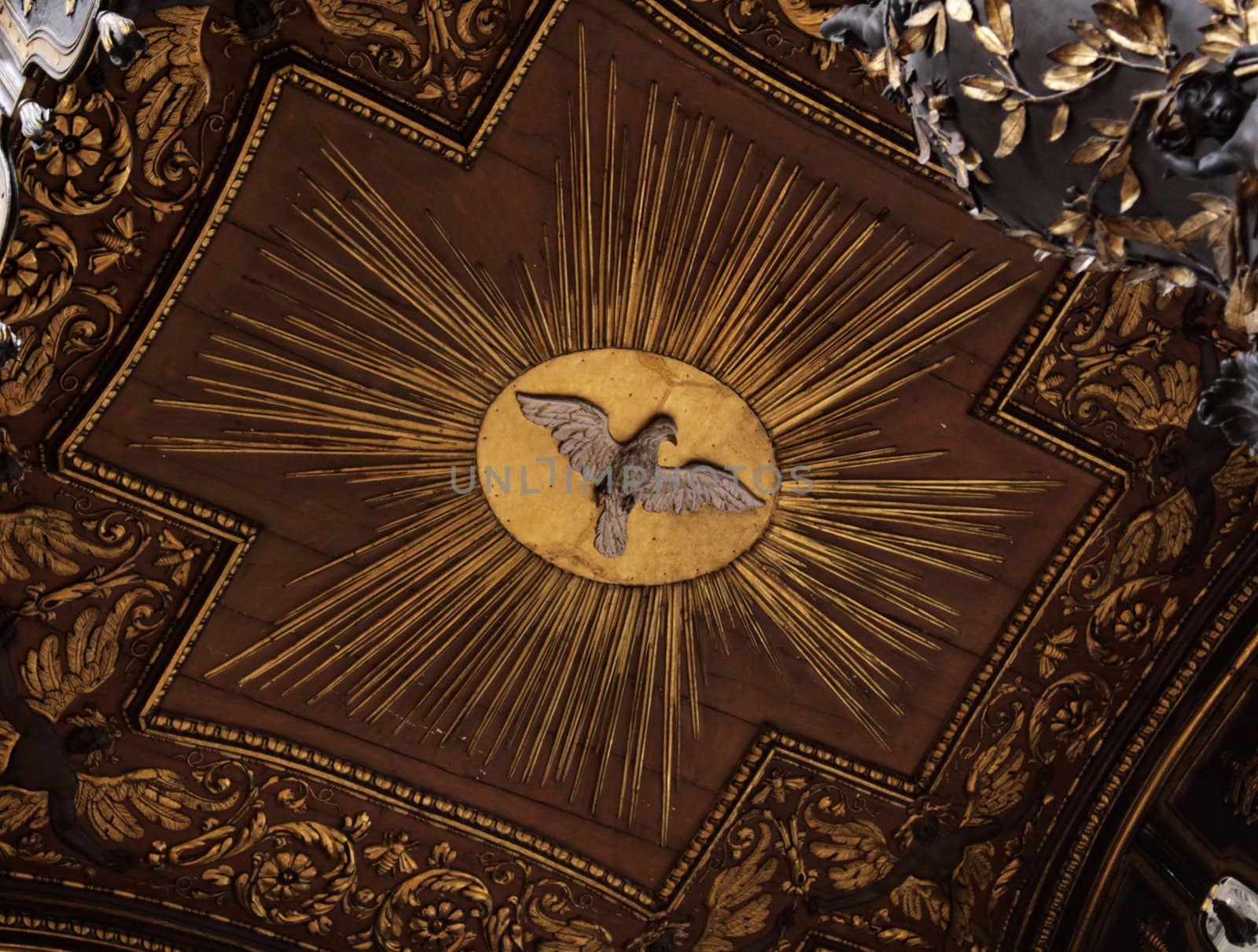The dove in the bottom of the top of the balachin in the altar in Saint Peter's basilica, Vatican, Rome, Italy.