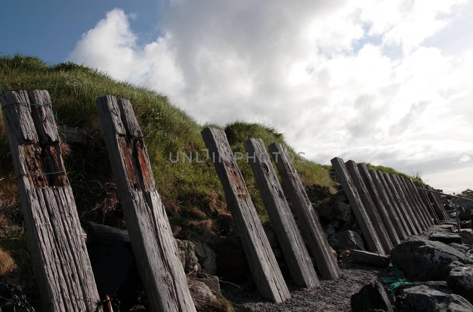 a coastal barrier in ballybunion ireland weather beaten by the atlantic storms