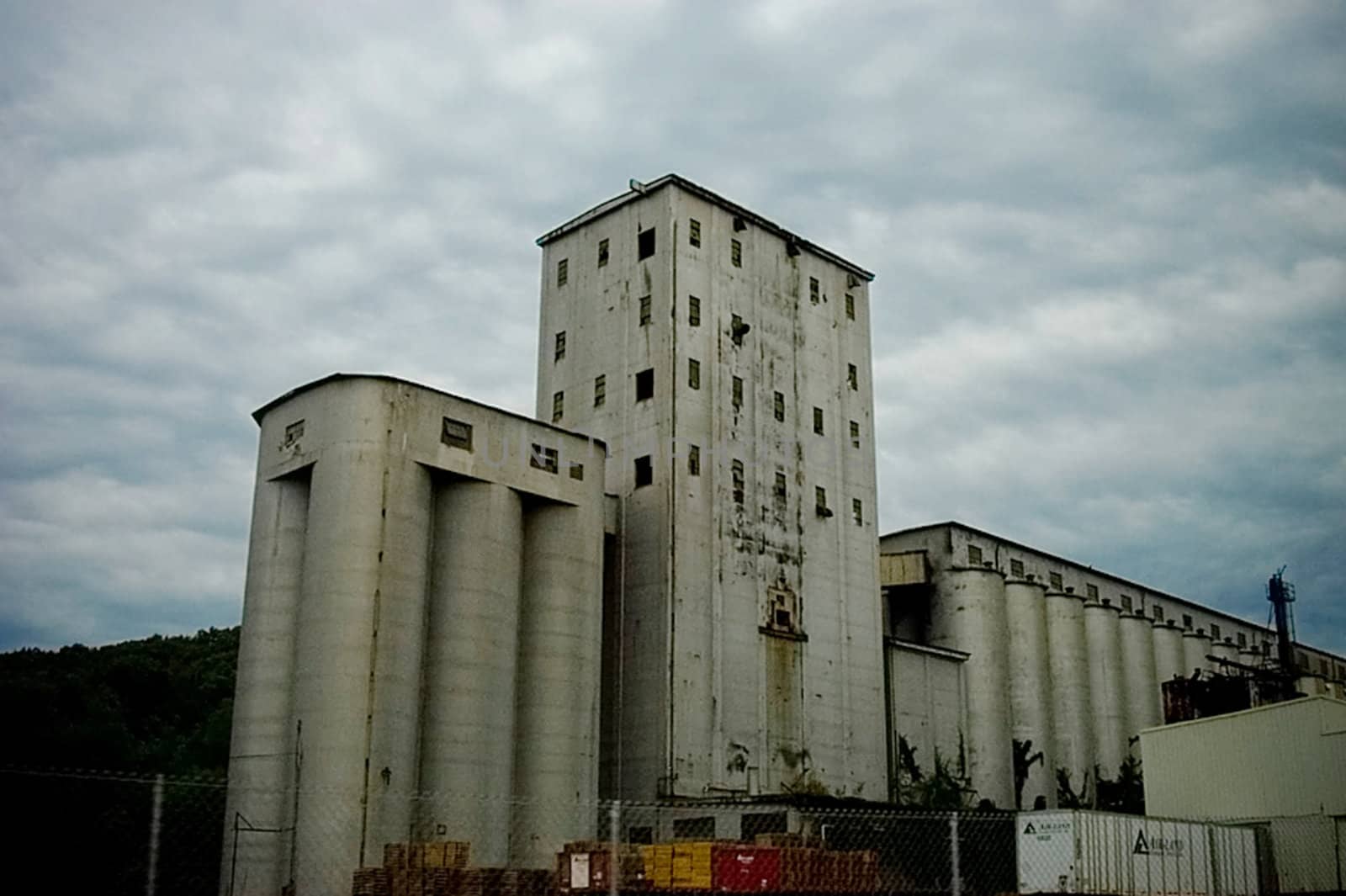 Old Abandoned Grain Silo Outside of Town 