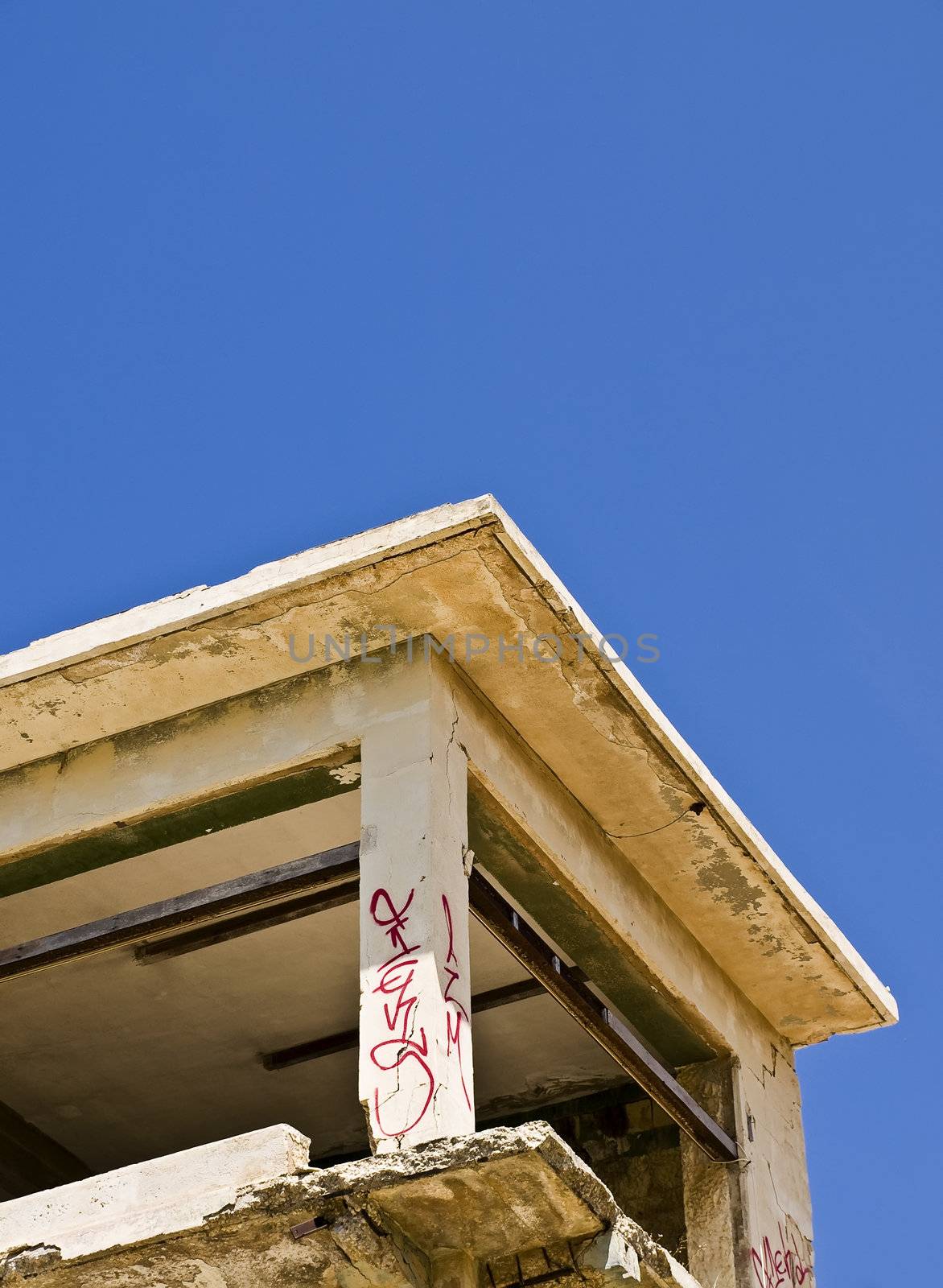 Derelict building in the middle of a warzone