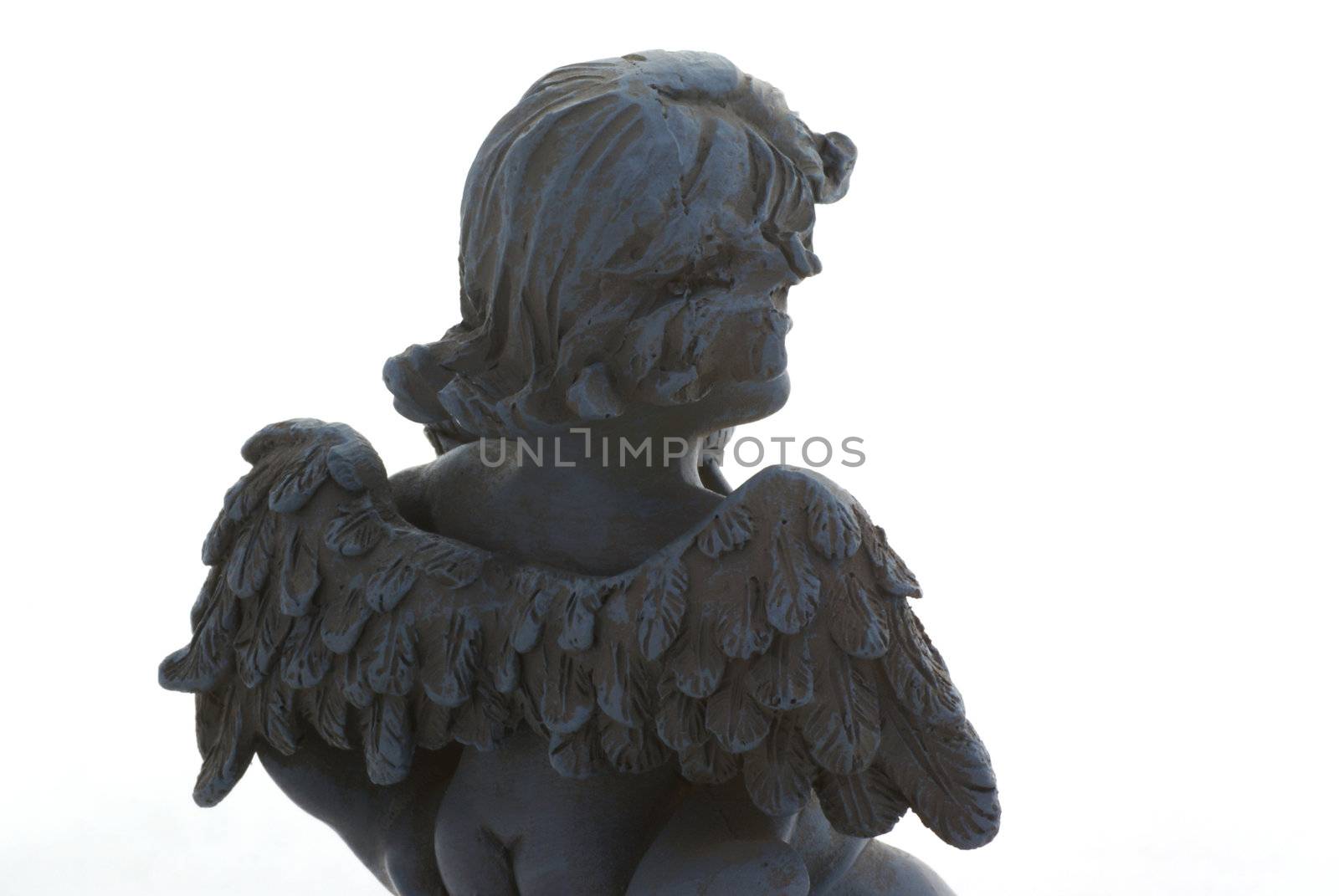 The back of an angel isolated on white.