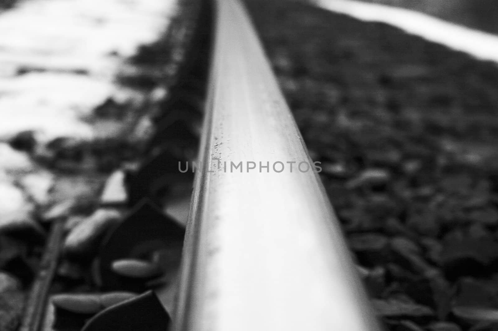 Close up shot of a train track with a small depth of field.