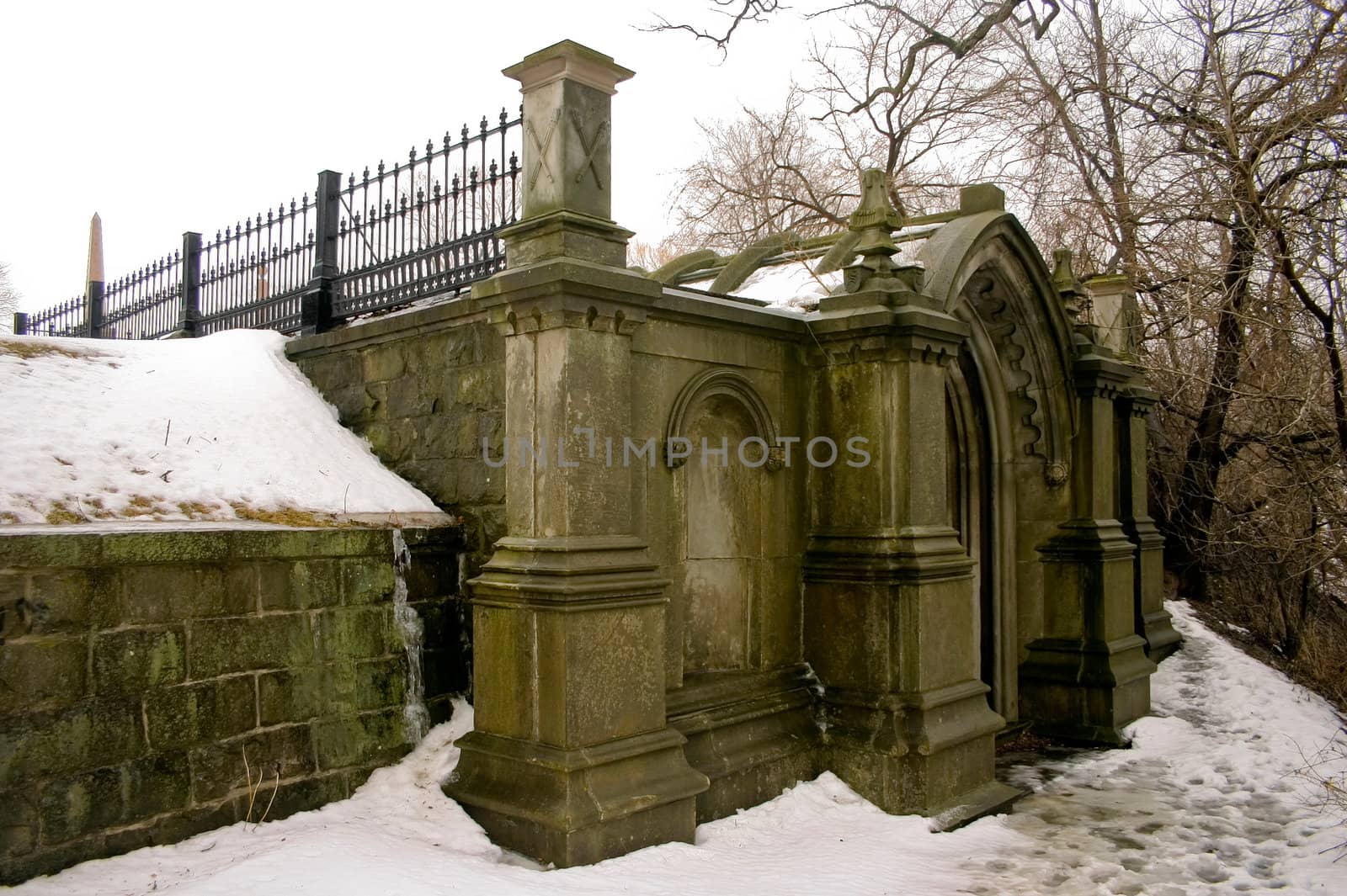 Photo of a mausoleum in a cemetery outside Hamilton; Ontario; Canada.