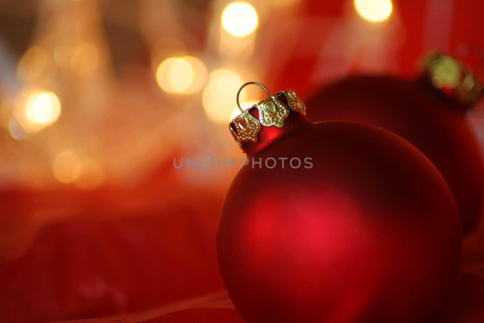 Close up of a red christmas ornament with copy space available.