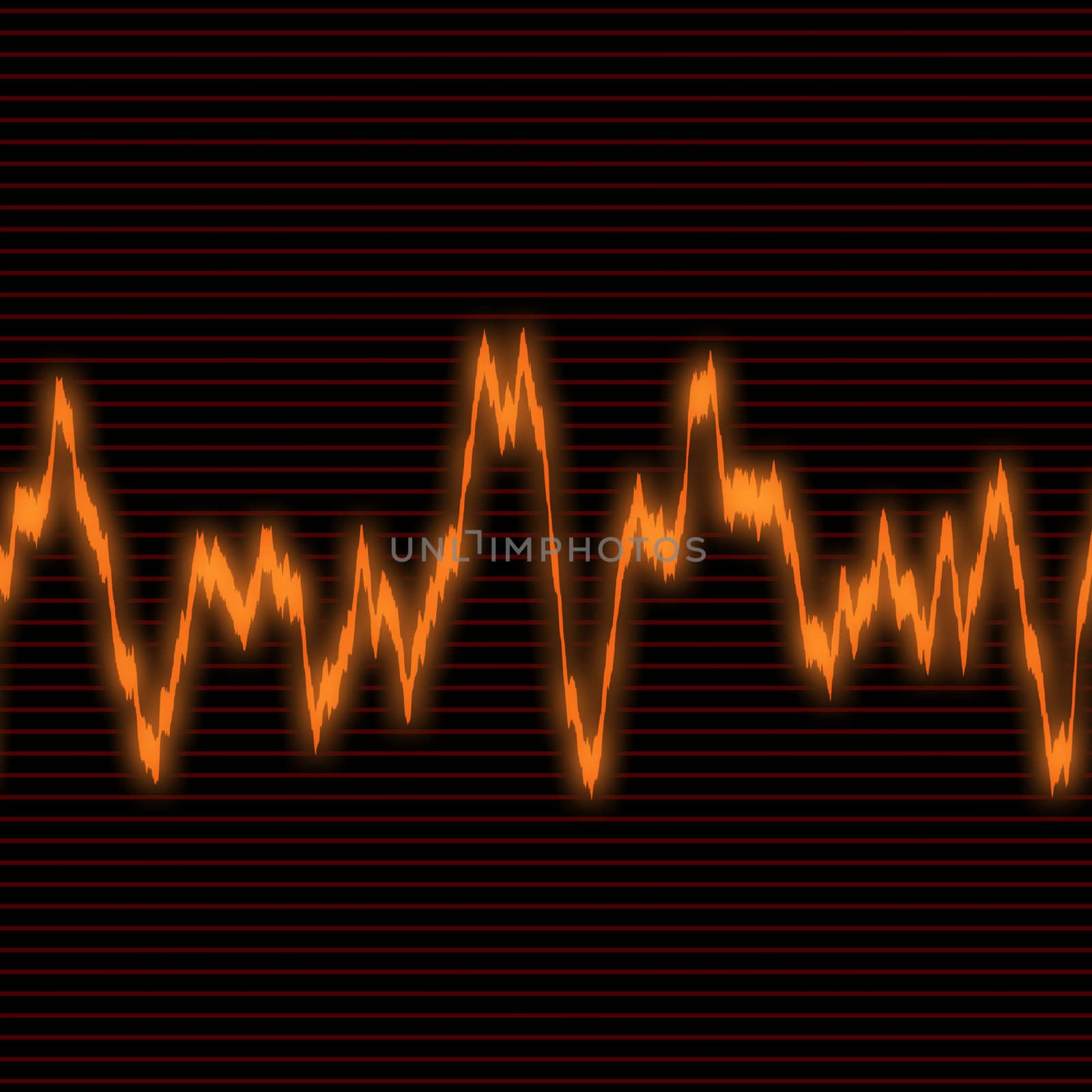 An orange audio waveform over a black background.  It also could be a heartrate monitor.
