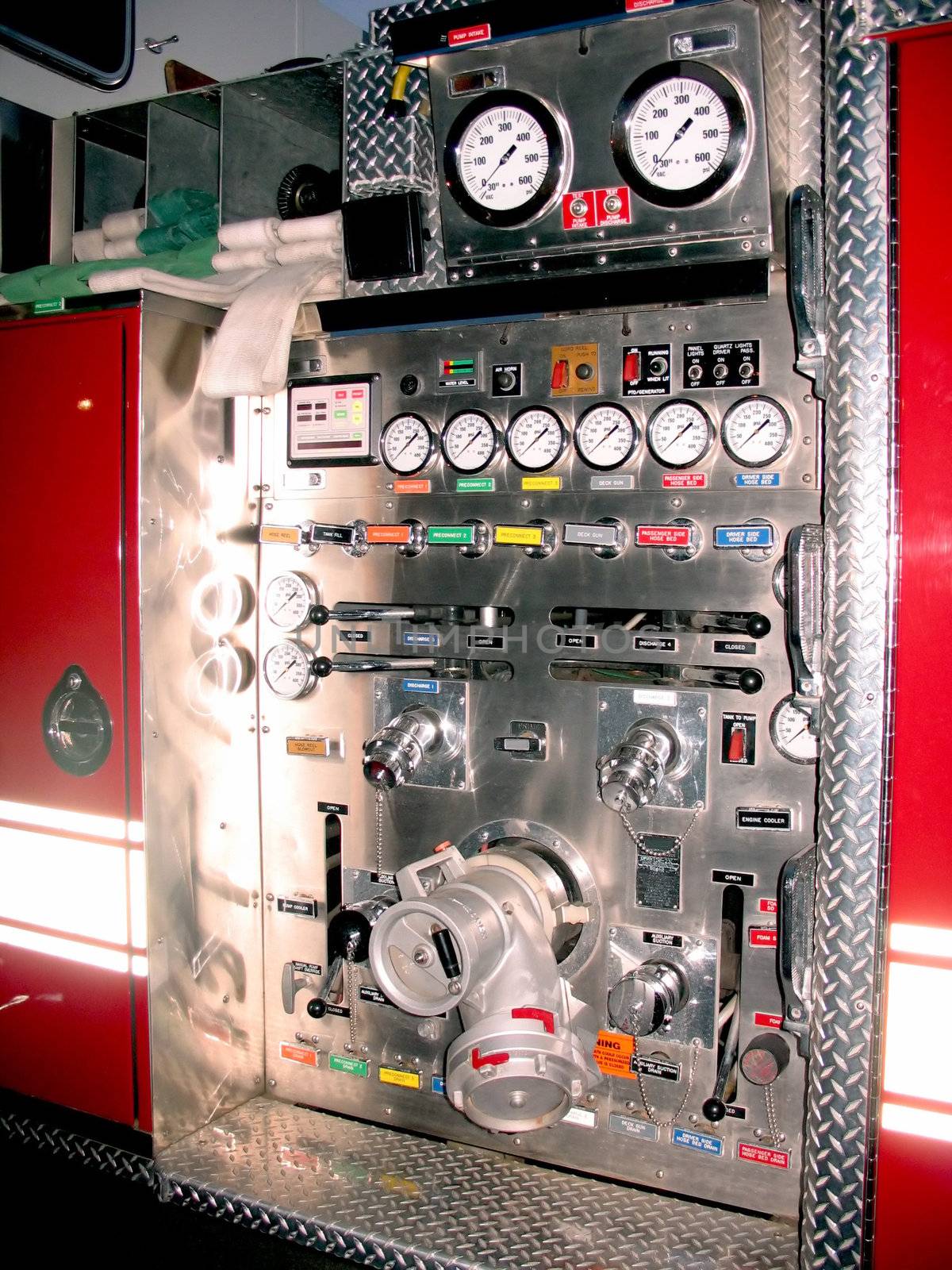 The side control panel of a modern fire engine.