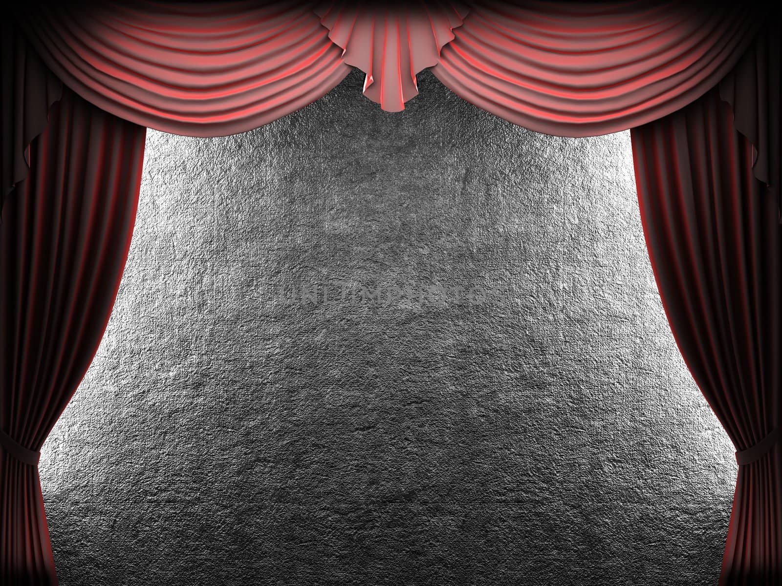 velvet curtain opening scene made in 3d