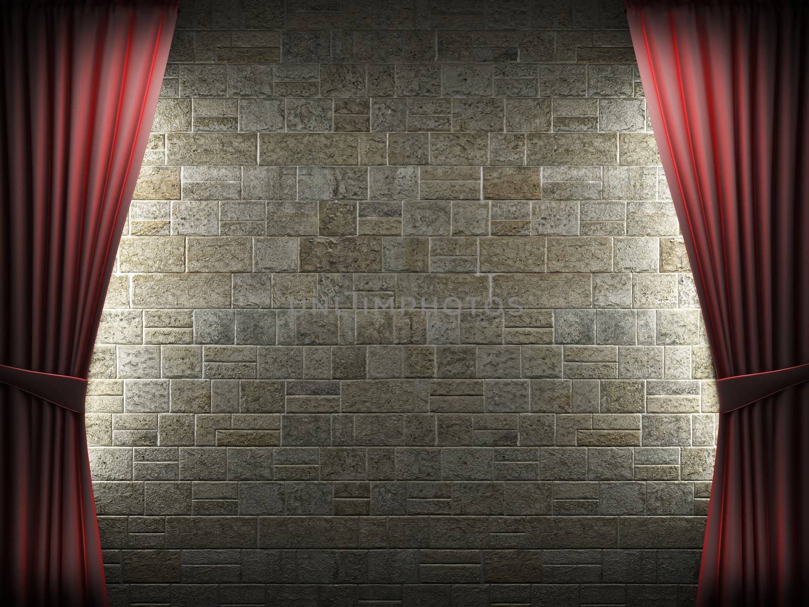 velvet curtain opening scene made in 3d