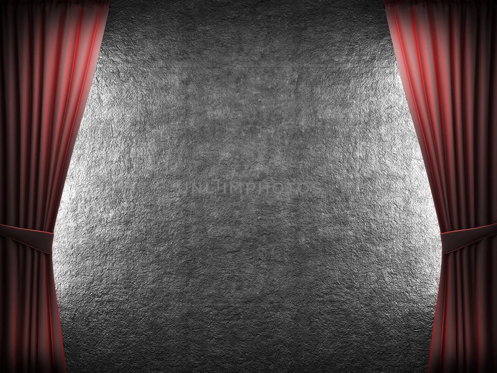 velvet curtain opening scene made in 3d