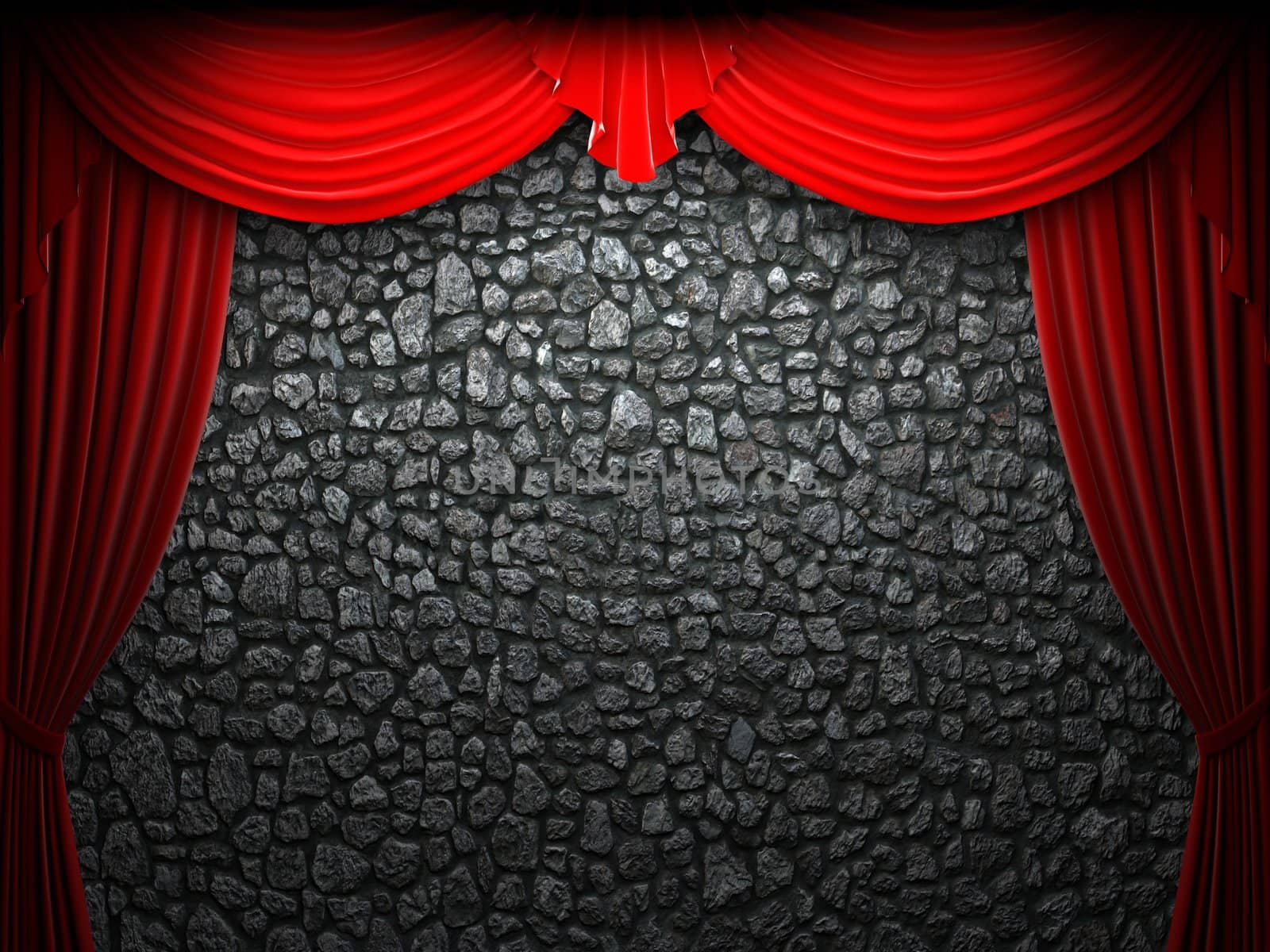 velvet curtain opening scene made in 3d