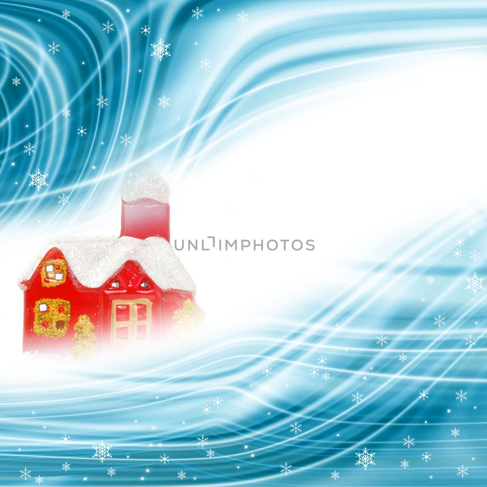 christmas background, cabin and snowflakes by Carche