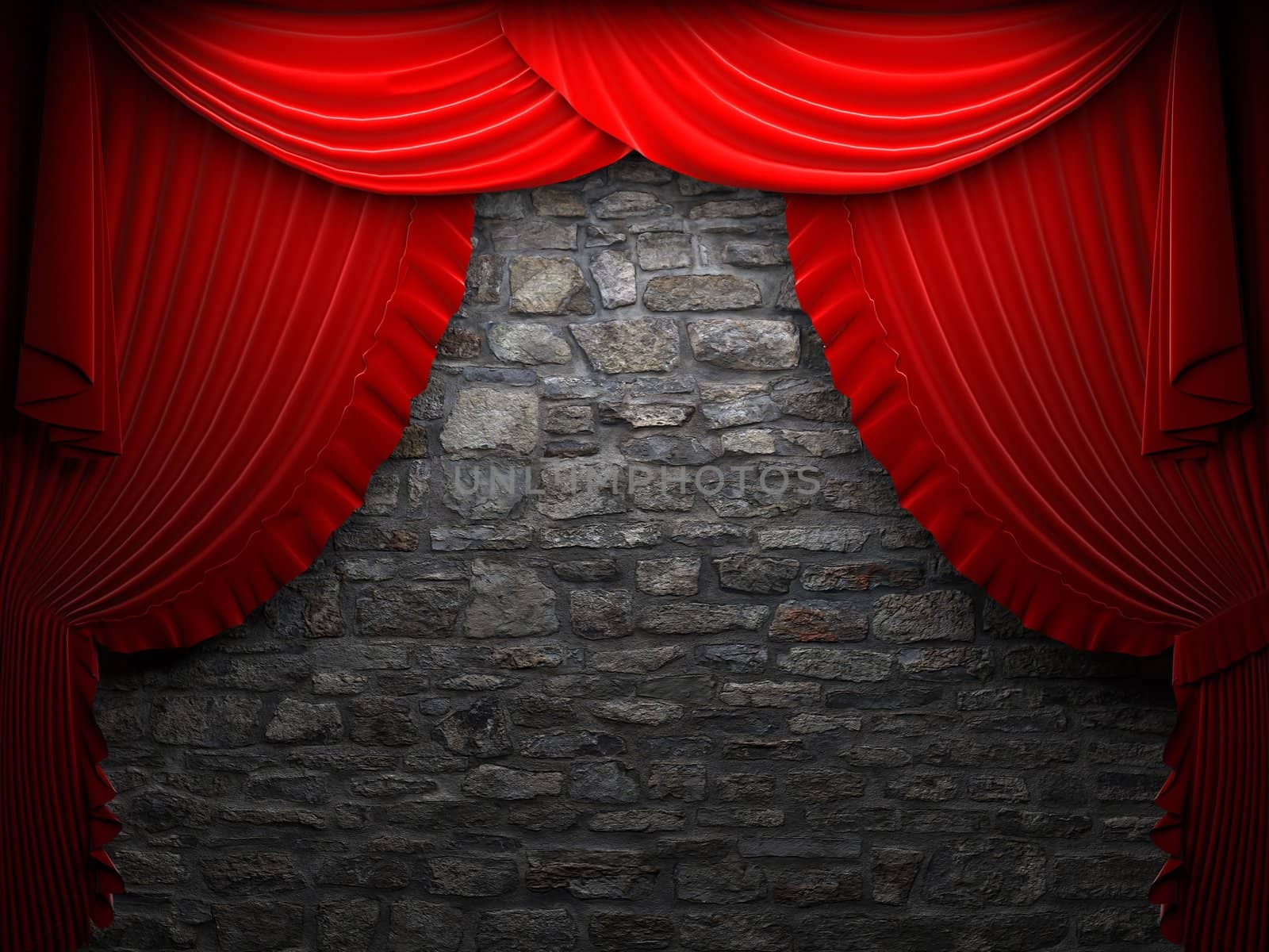 velvet curtain opening scene made in 3d