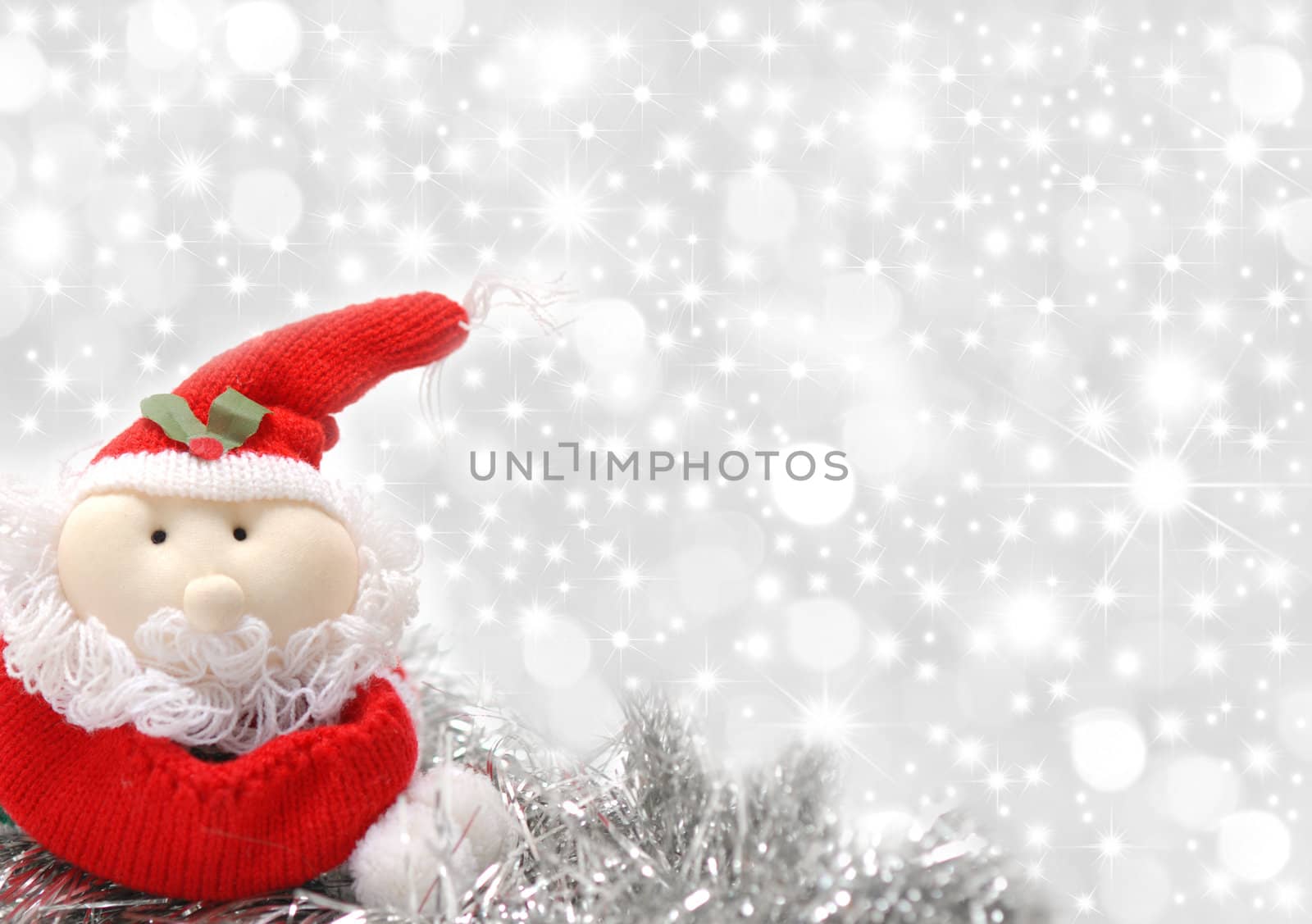 Christmas greeting card santa silver star background