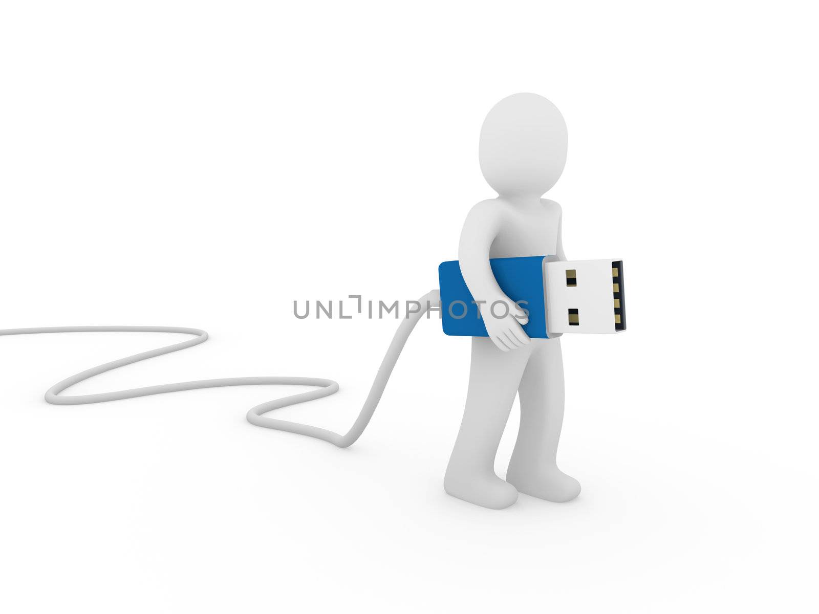 3d human man usb stick blue plug cable