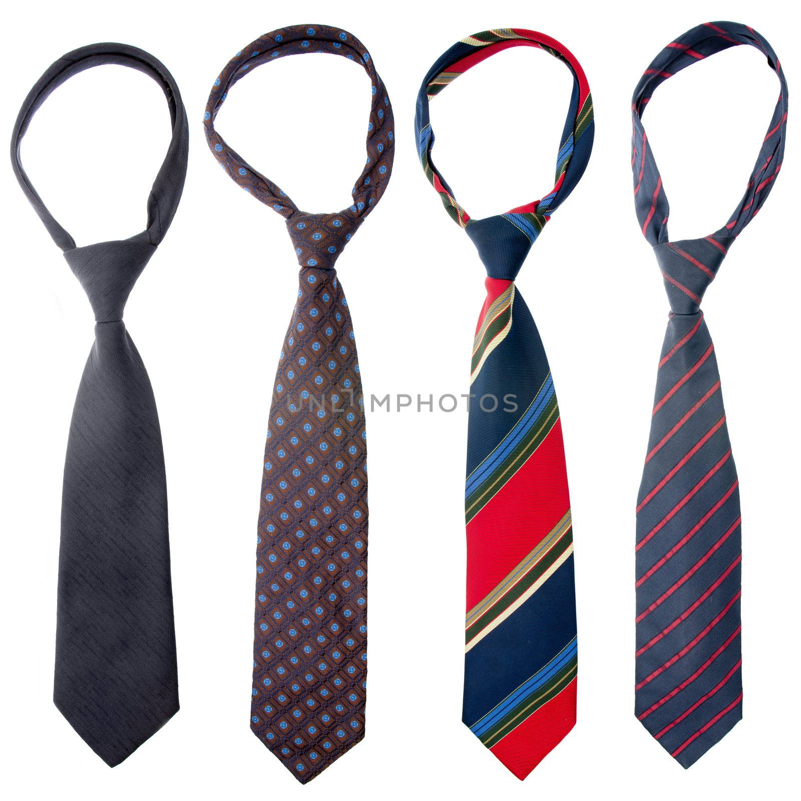 Four ties isolated on white background.