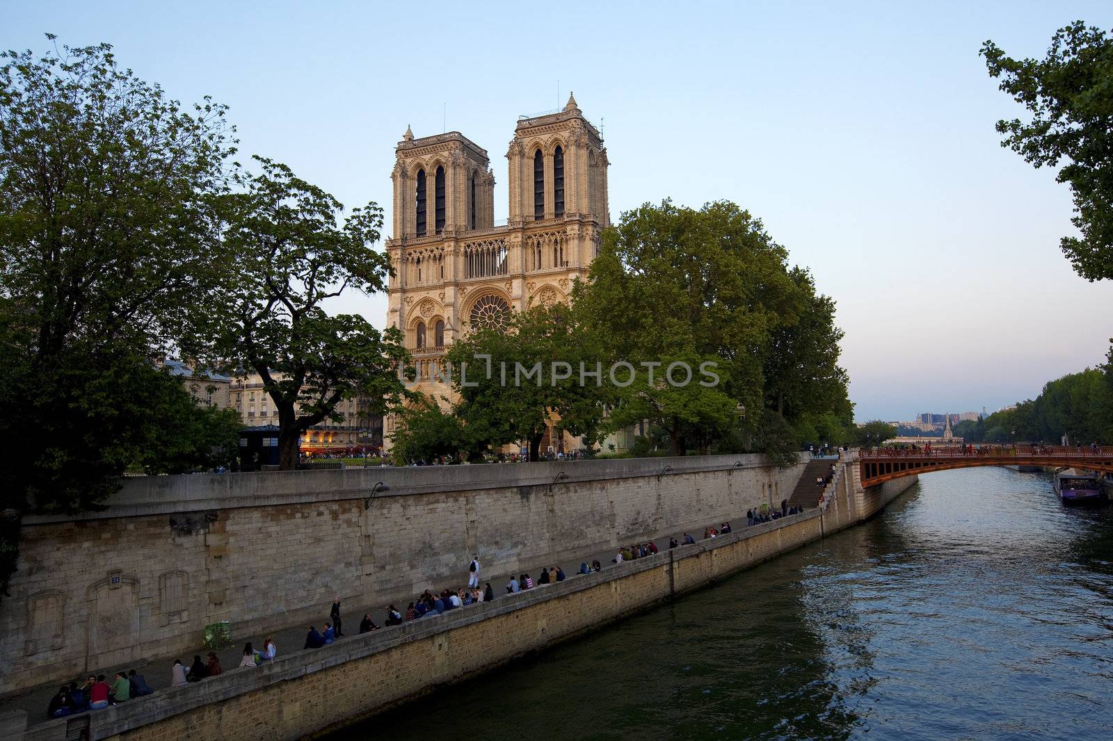 Notre dame da Paris seen from across the Seine river