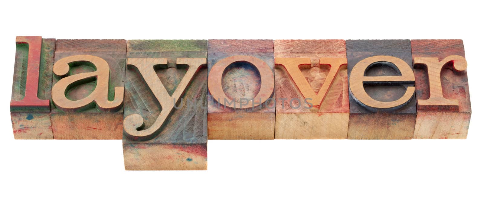 layover -isolated word in vintage wood letterpress printing blocks
