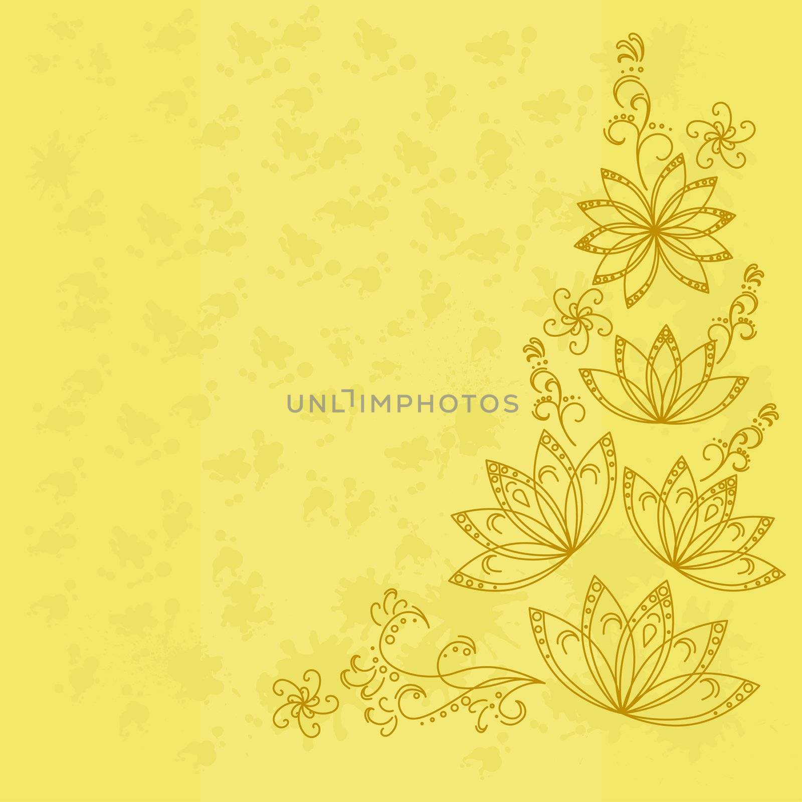 Abstract yellow vector background with graphic floral pattern