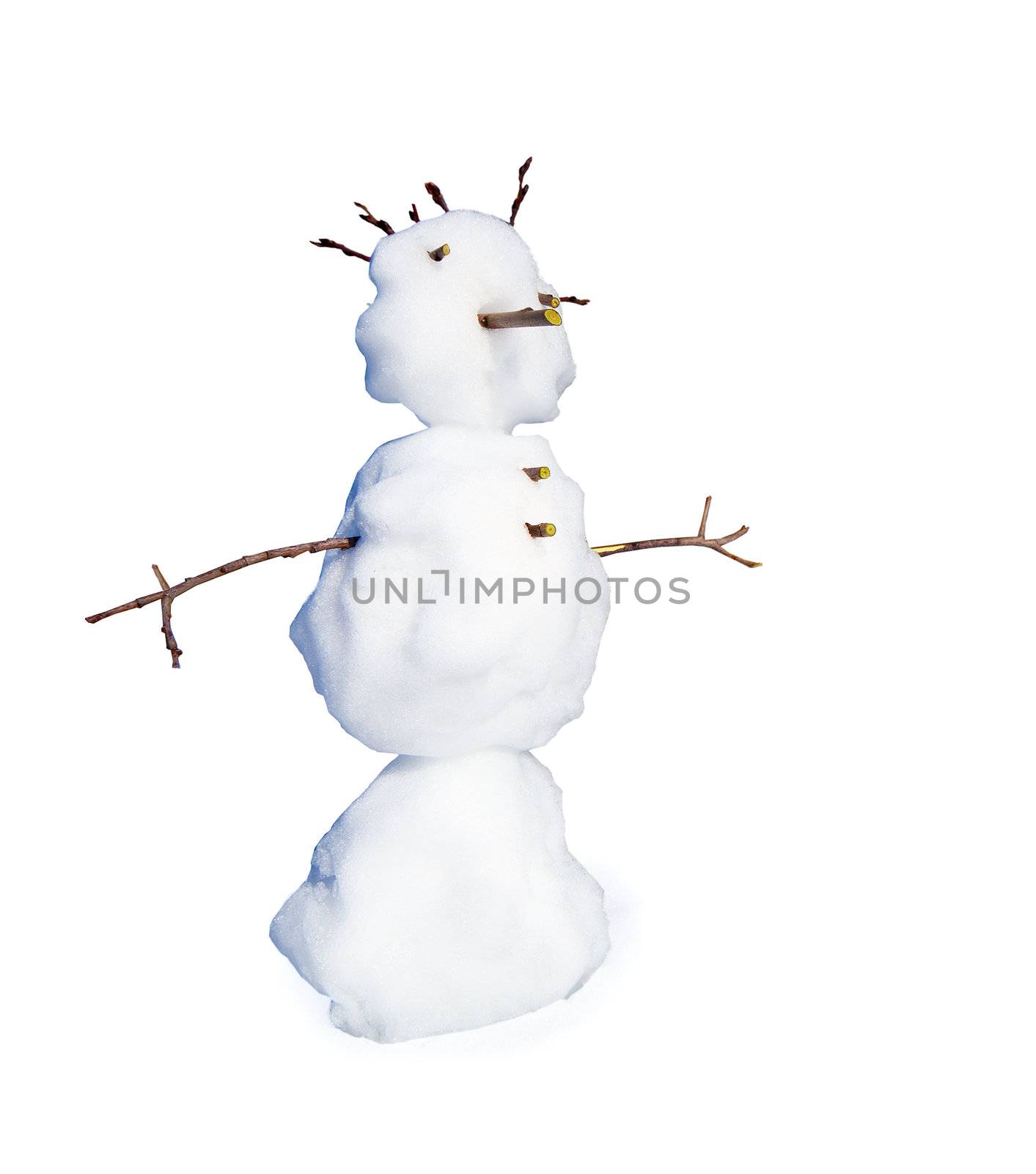 Real snowman isolated on white background by pzaxe