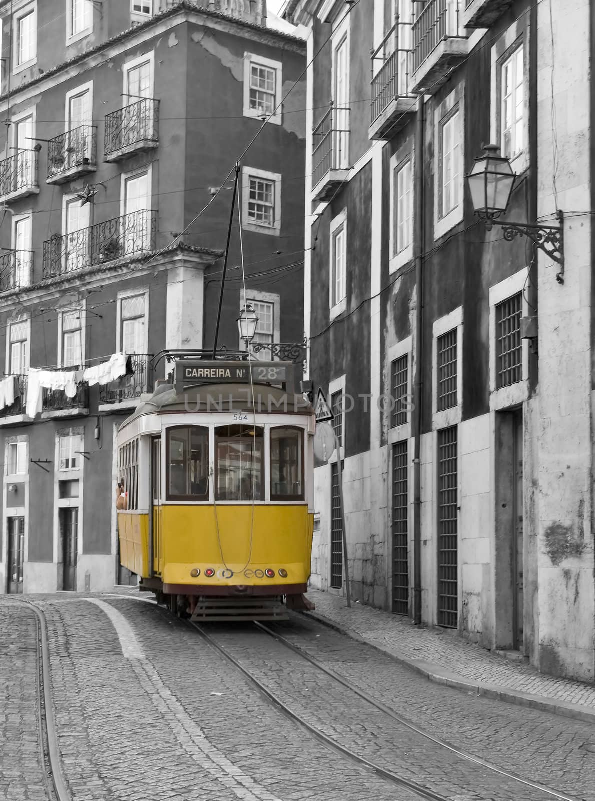 Classic tram on the streets of Lisbon in Portugal, Europe.