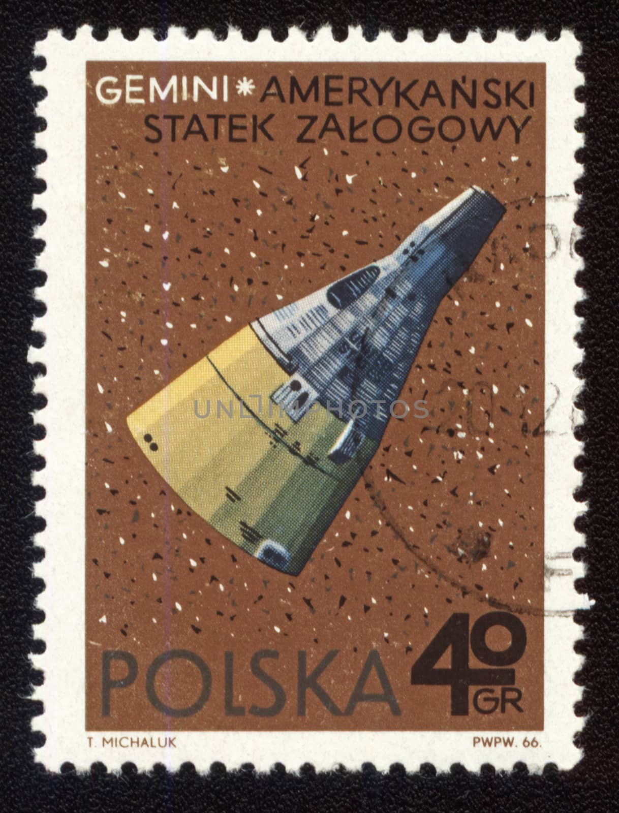 Postage stamp printed in Poland shows american spaceship Gemini