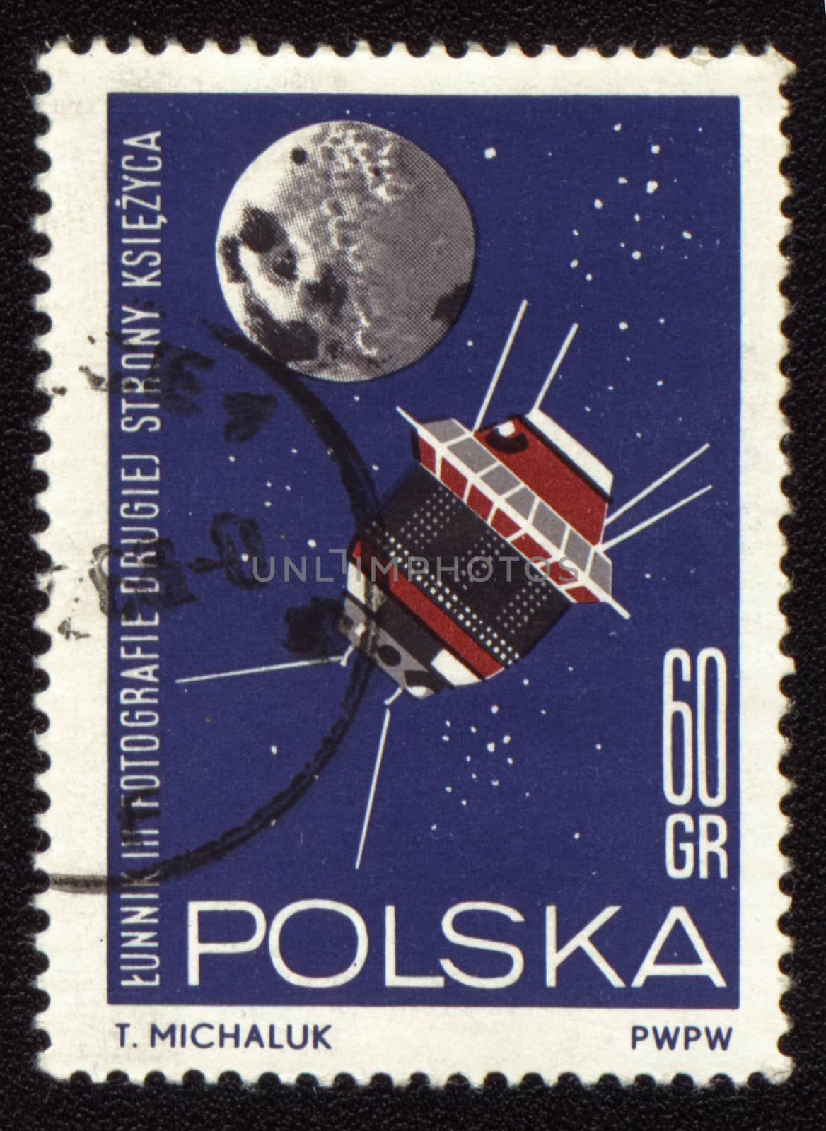 Postage stamp printed in Poland shows soviet spaceship Luna-3