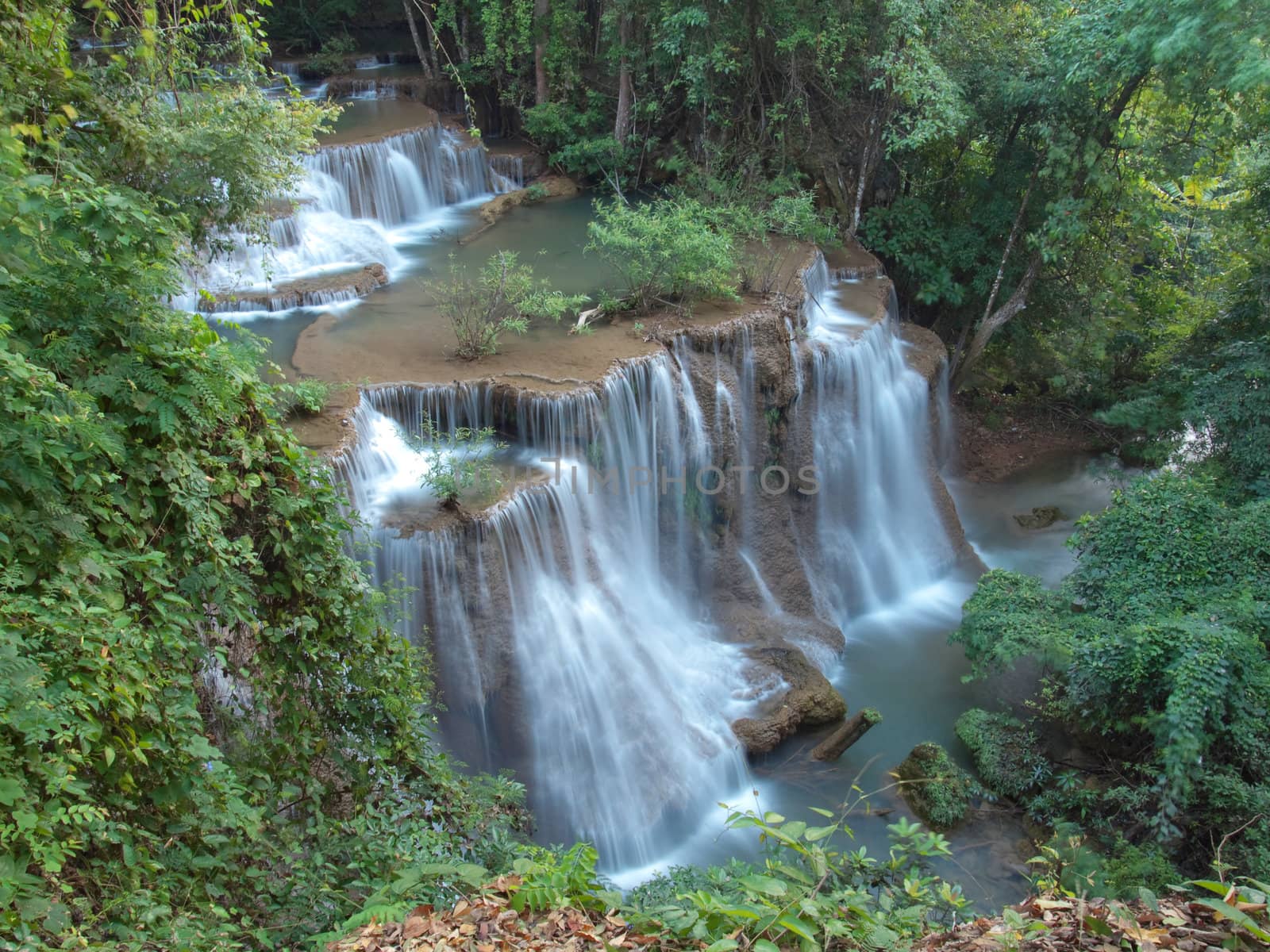 Fourth level of Huay Mae Kamin Waterfall, Khuean Srinagarindra National Park, Kanchanaburi, Thailand