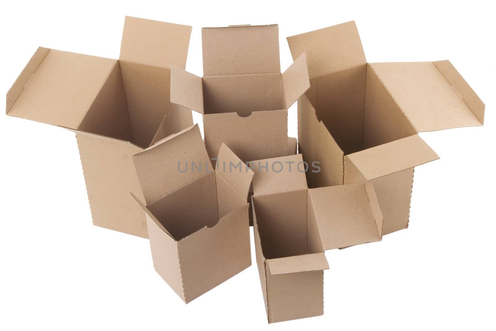 open brown cardboard boxes on white background